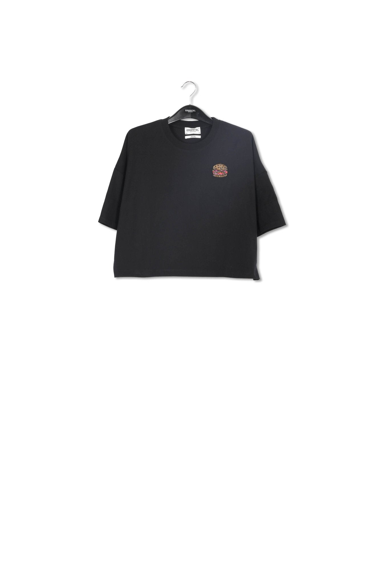 Black organic cotton T-shirt with hamburger embroidery RE—SSENTIEL | Essentiel second hand