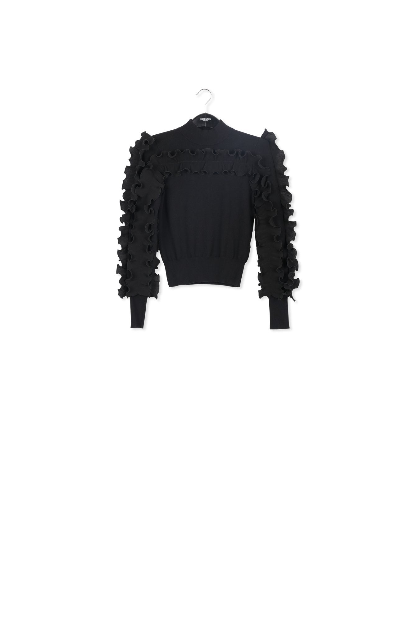 Black knit sweater with ruffles RE—SSENTIEL | Essentiel second hand