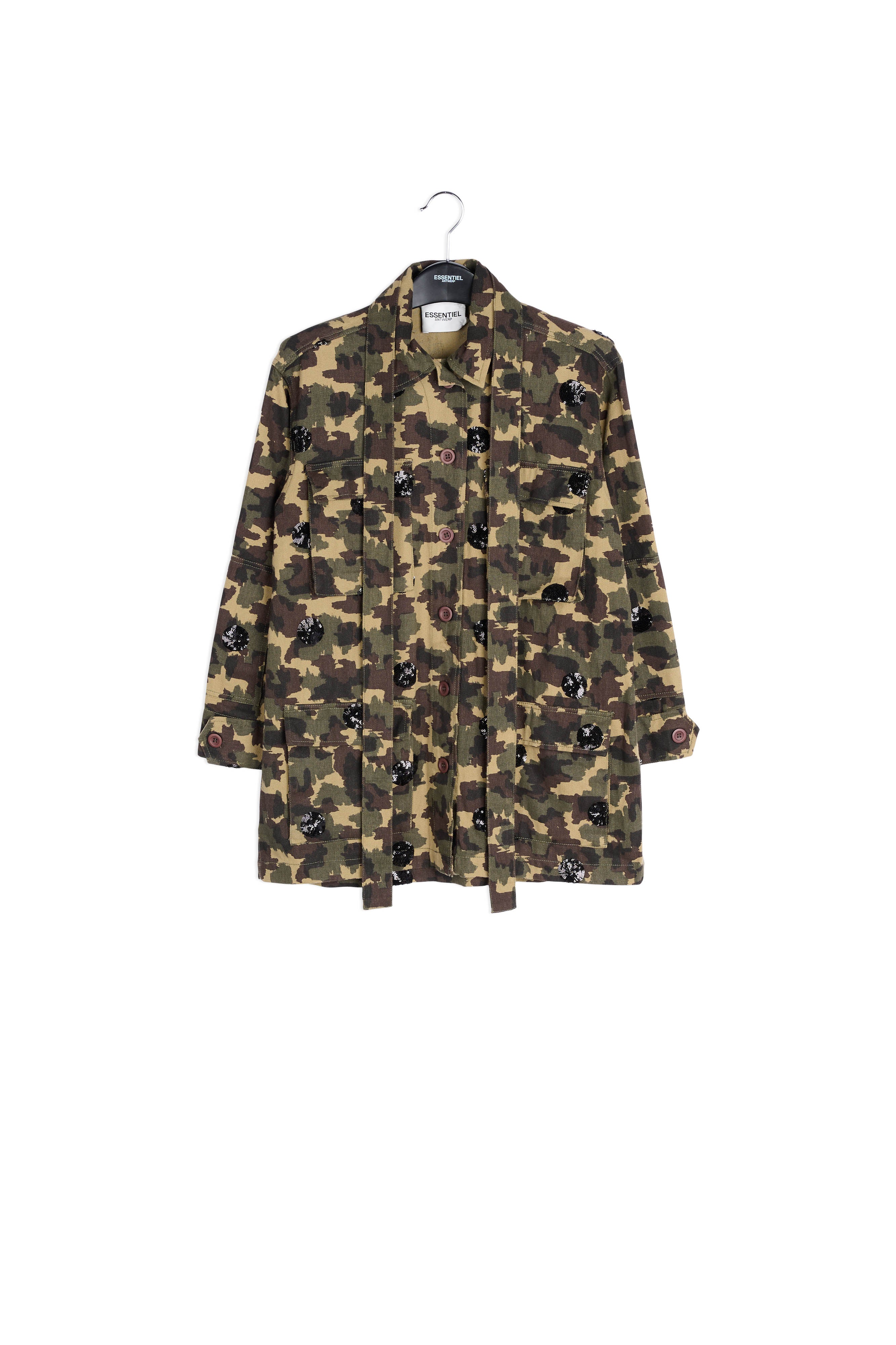 Camouflage-print cotton jacket with white sequin polka dots RE—SSENTIEL | Essentiel second hand