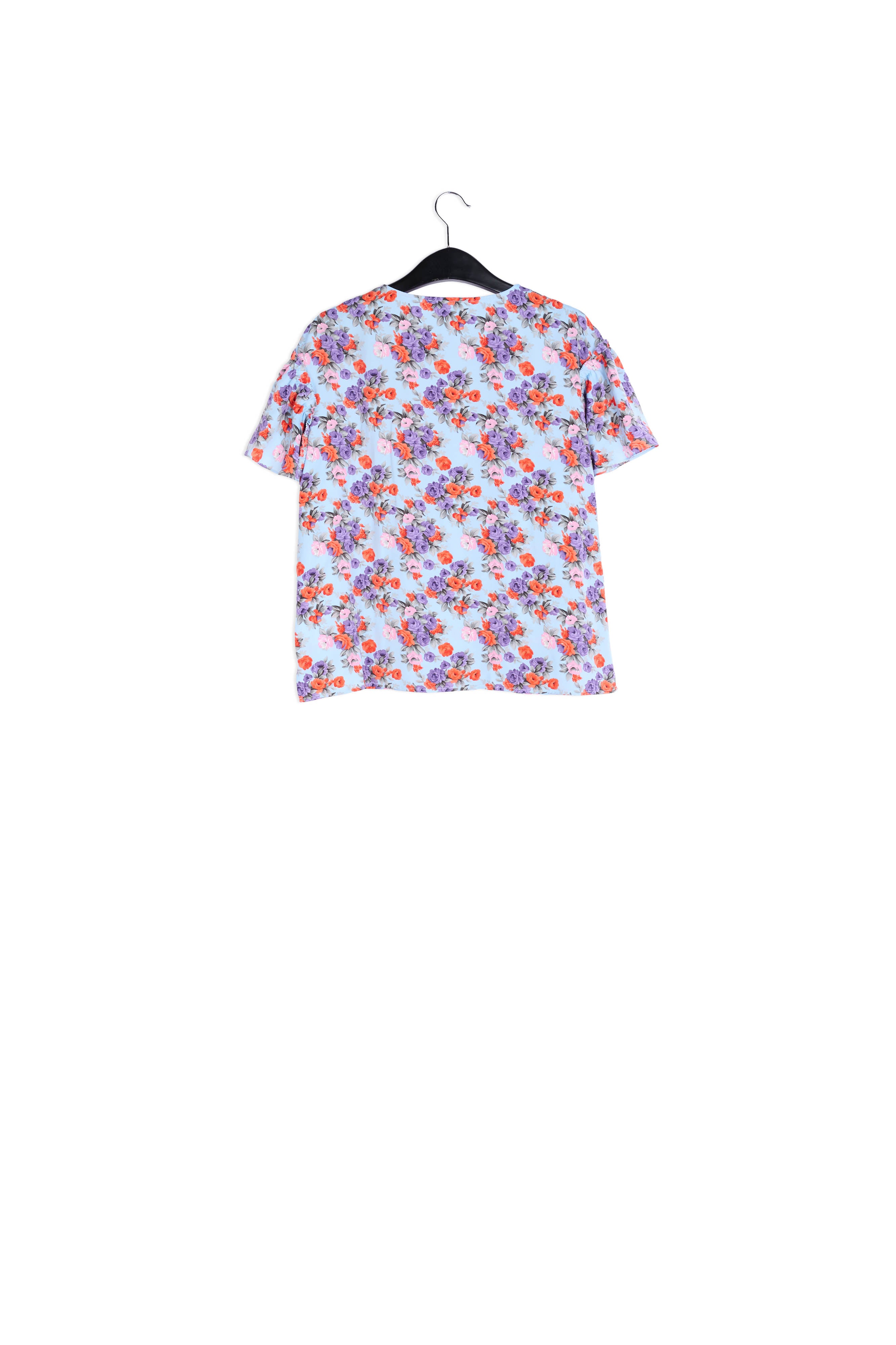 Light blue floral ruffle-sleeved top RE—SSENTIEL | Essentiel second hand