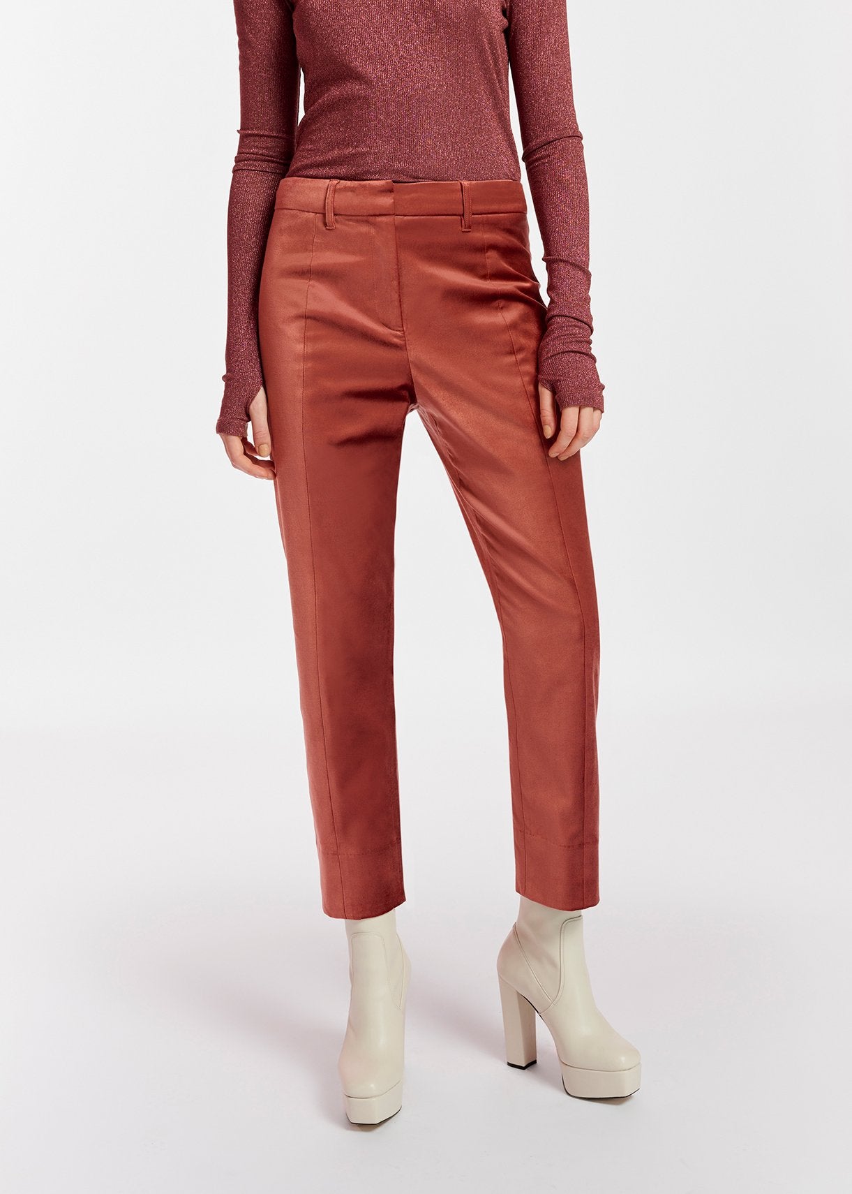 Dark peach tapered-leg velvet pants RE—SSENTIEL | Essentiel second hand