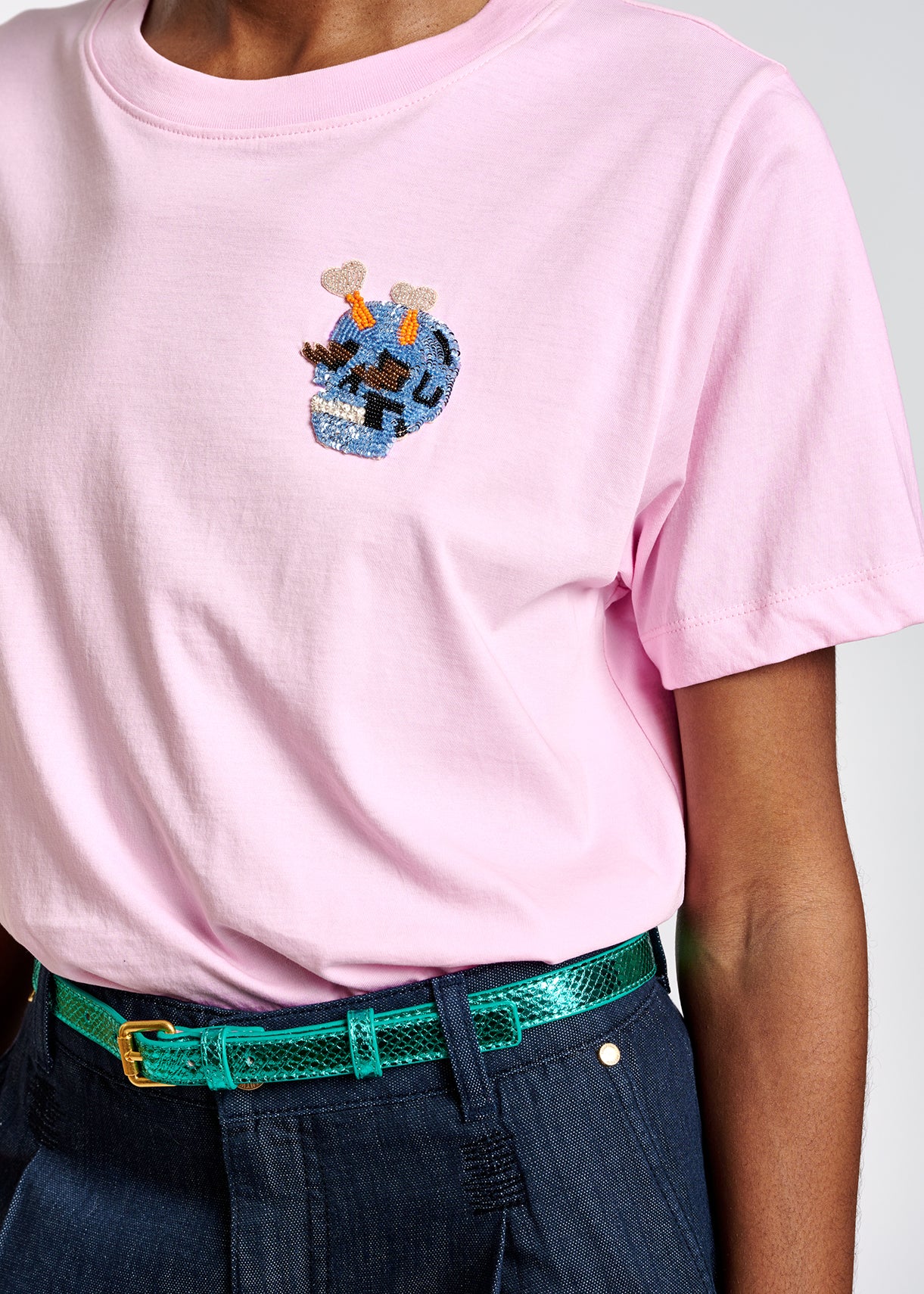 Light pink T-shirt with embroidery detail RE—SSENTIEL | Essentiel second hand