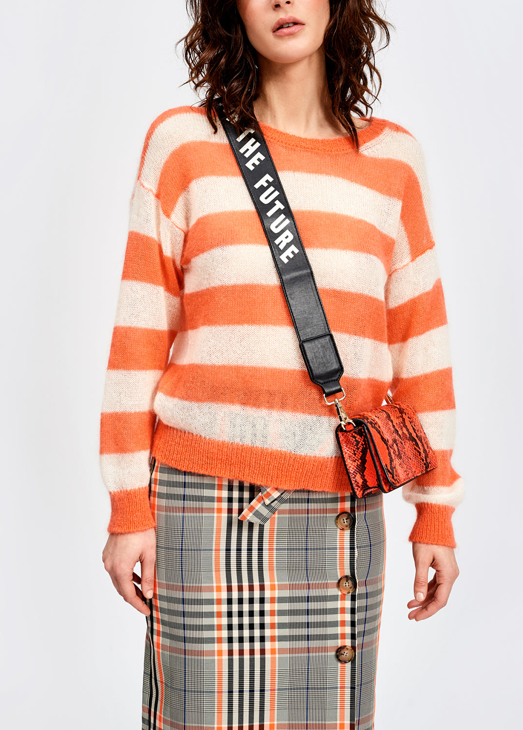 Black and orange plaid straight skirt RE—SSENTIEL | Essentiel second hand