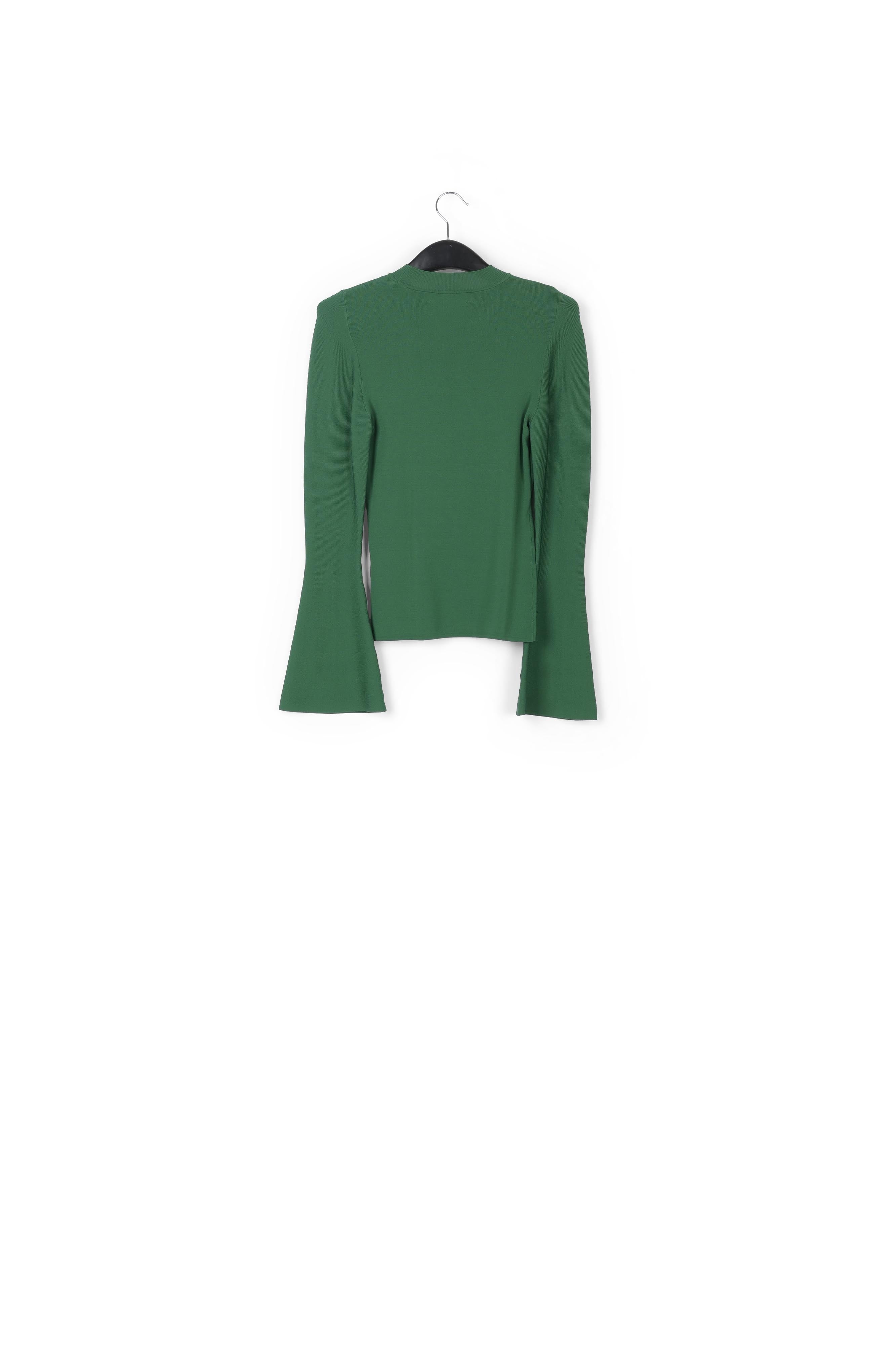 Pull ajusté en tricot vert foncé à manches trompettes RE—SSENTIEL | Essentiel second hand