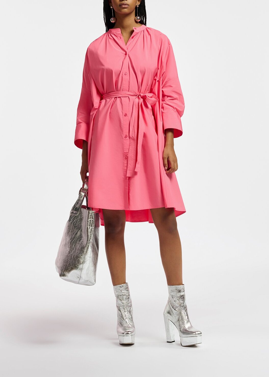 Pink knee-length oversized shirt dress RE—SSENTIEL | Essentiel second hand