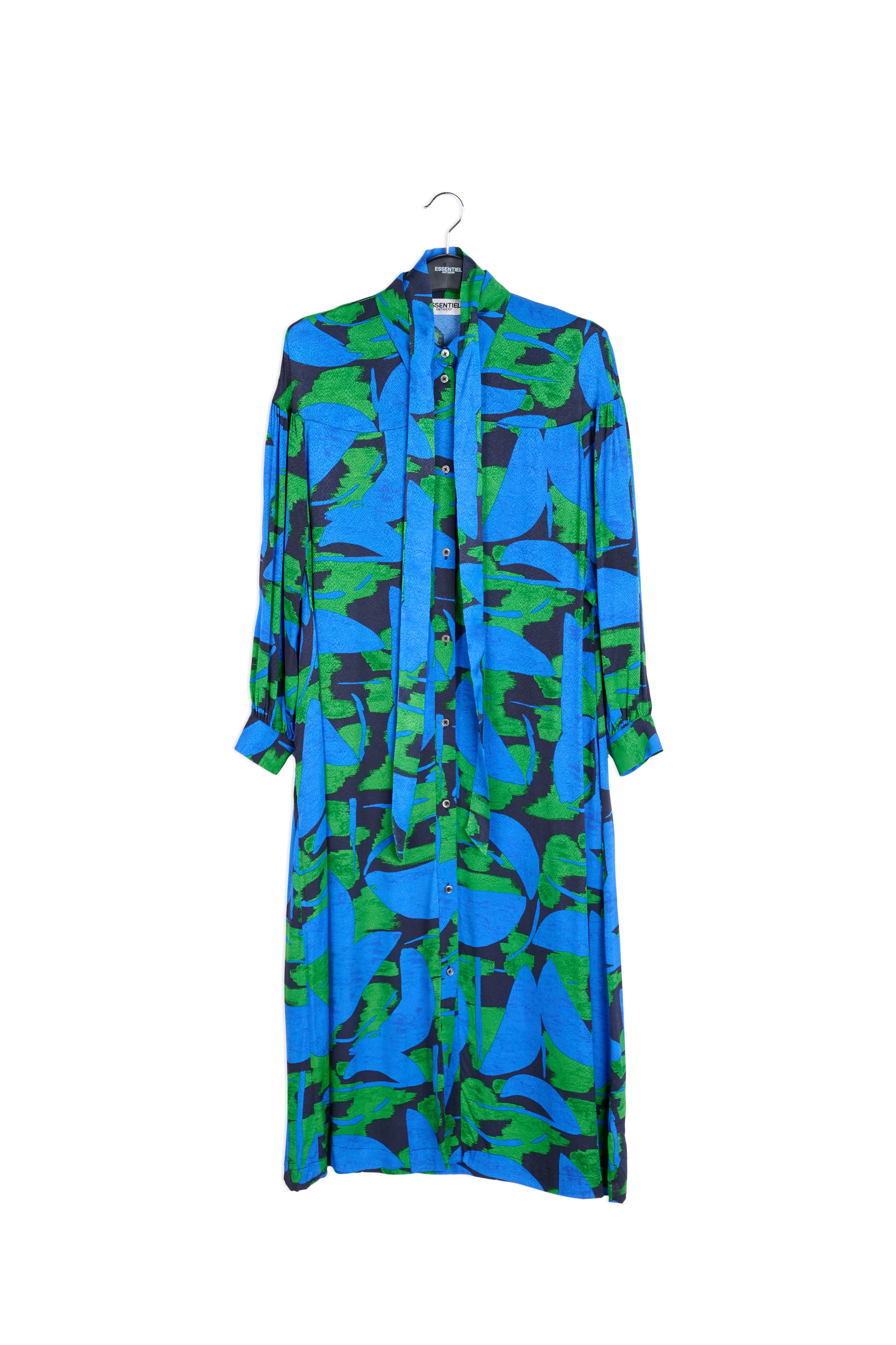 Blue, black and green abstract print midi dress RE—SSENTIEL | Essentiel second hand