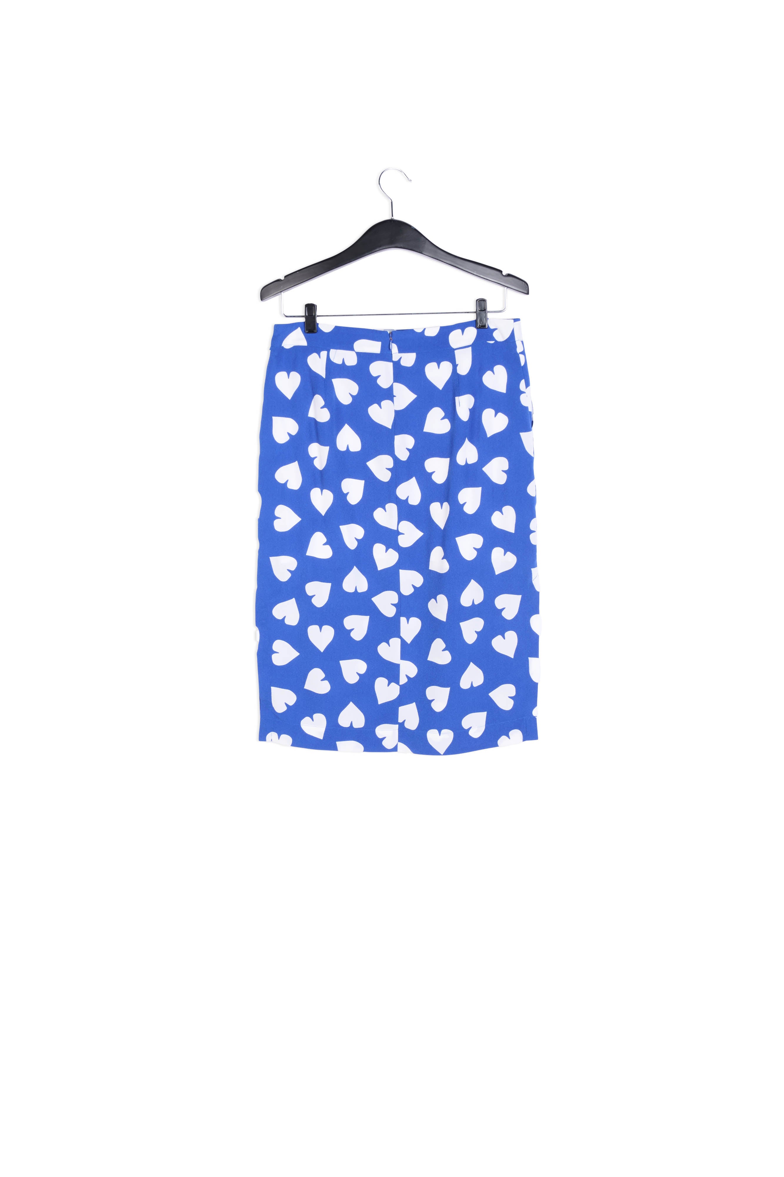 Blauwe rechte rok met witte hartenprint RE—SSENTIEL | Essentiel second hand