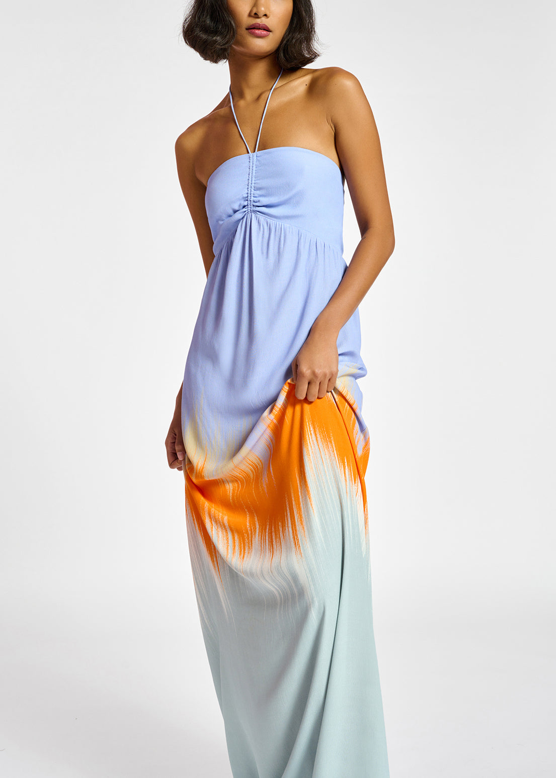 Robe maxi bleu clair et orange RE—SSENTIEL | Essentiel second hand