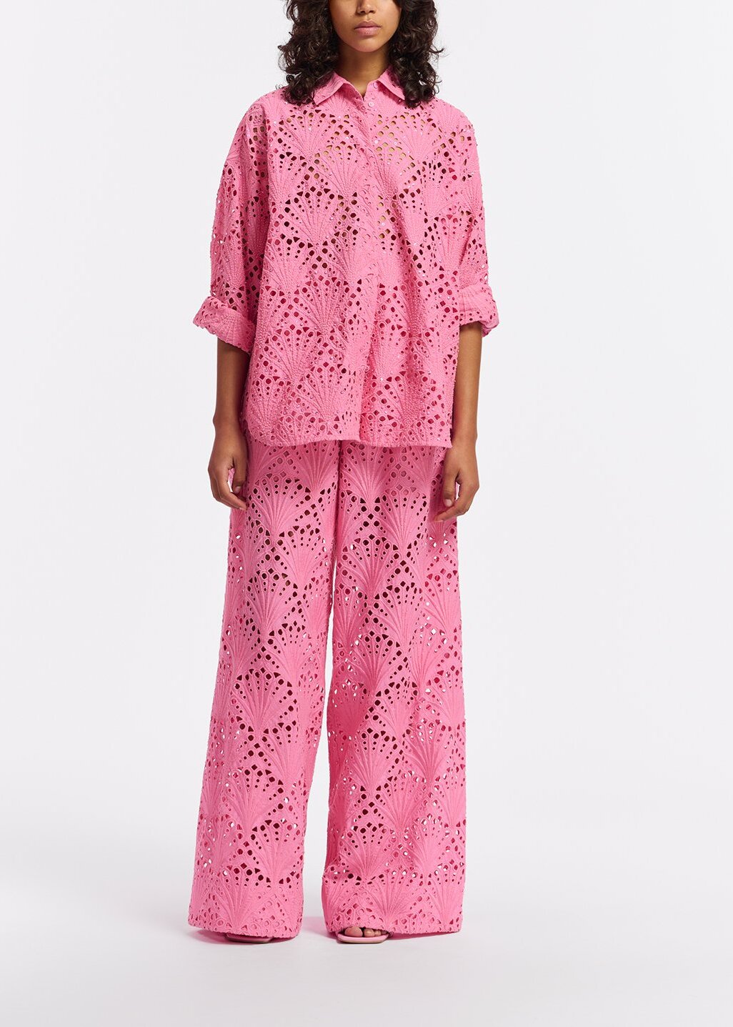 Chemise en broderie anglaise de coton rose RE—SSENTIEL | Essentiel second hand