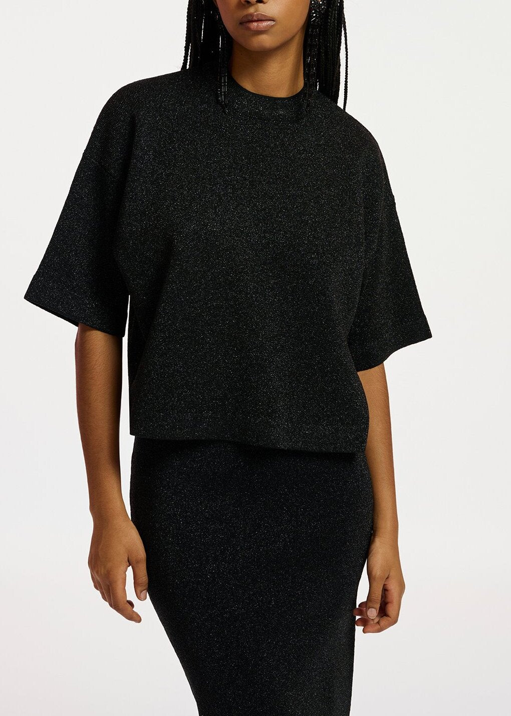 Black lurex short-sleeved sweater RE—SSENTIEL | Essentiel second hand