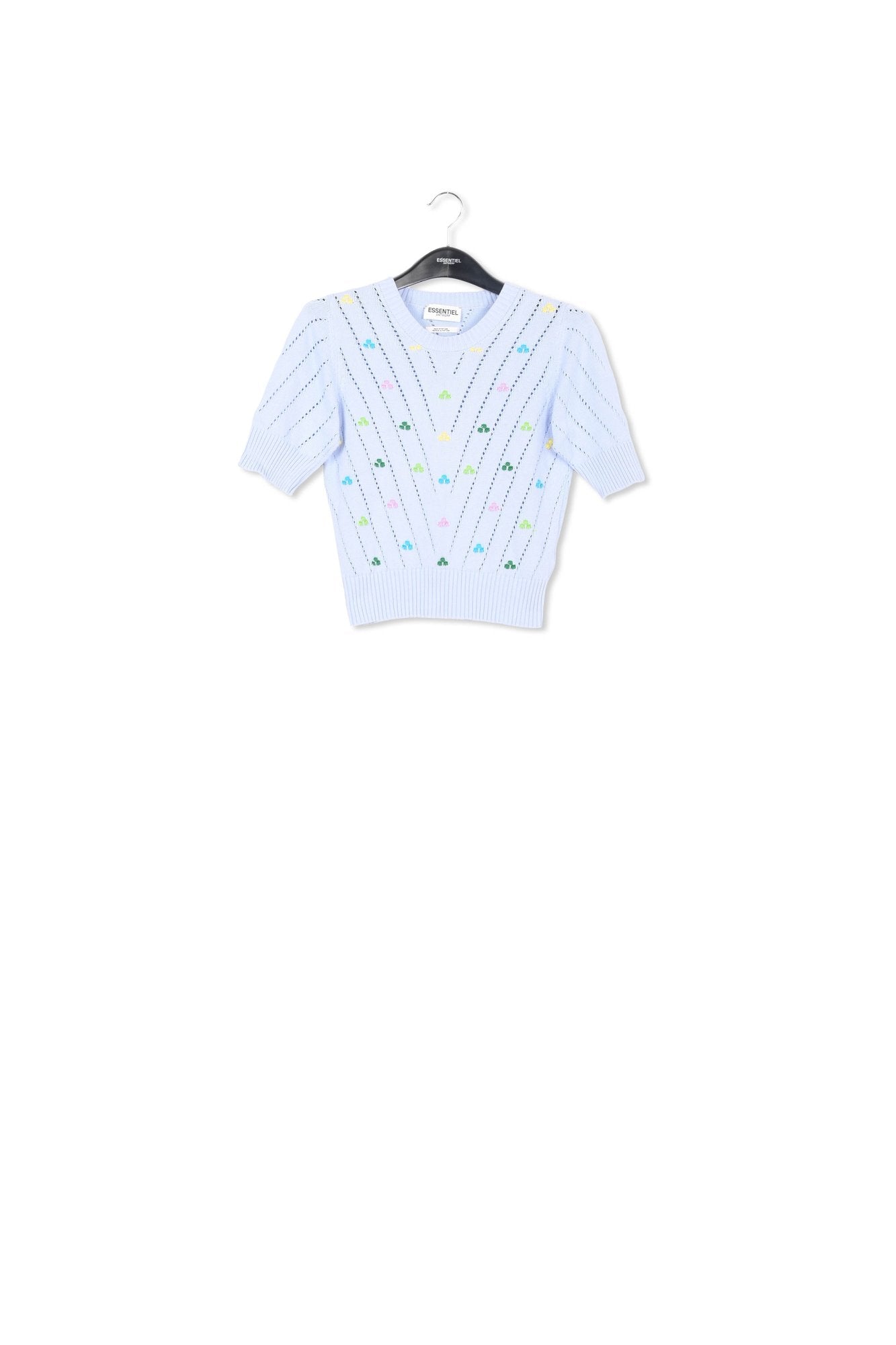 Pull en pointelle bleu clair à broderies RE—SSENTIEL | Essentiel second hand