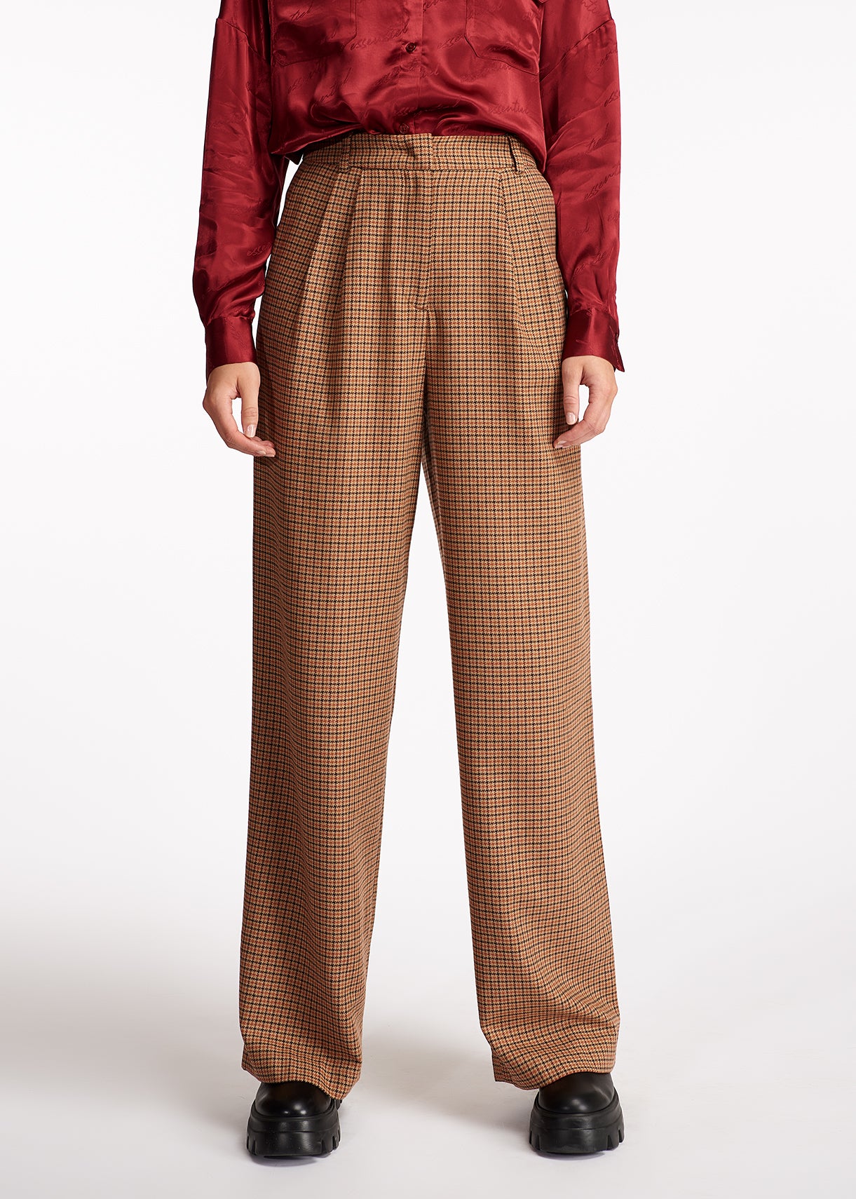 Brown checked wide-leg pants RE—SSENTIEL | Essentiel second hand