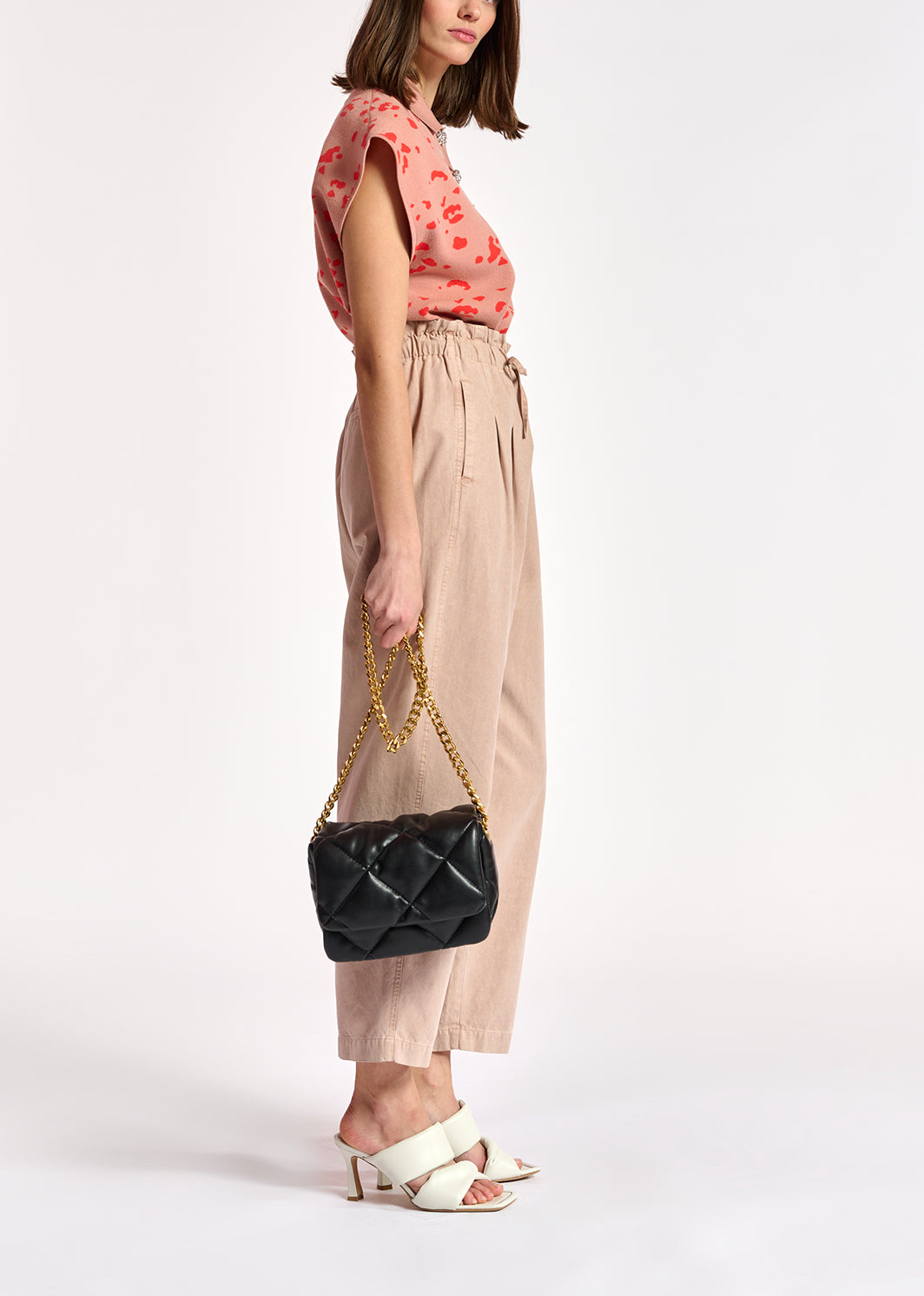 Vintage pink and red knitted polo top with leopard print RE—SSENTIEL | Essentiel second hand