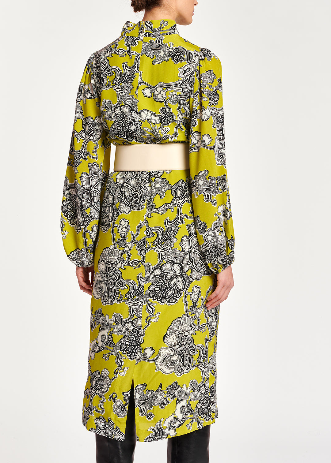Robe midi vert citron à imprimé fleuri RE—SSENTIEL | Essentiel second hand