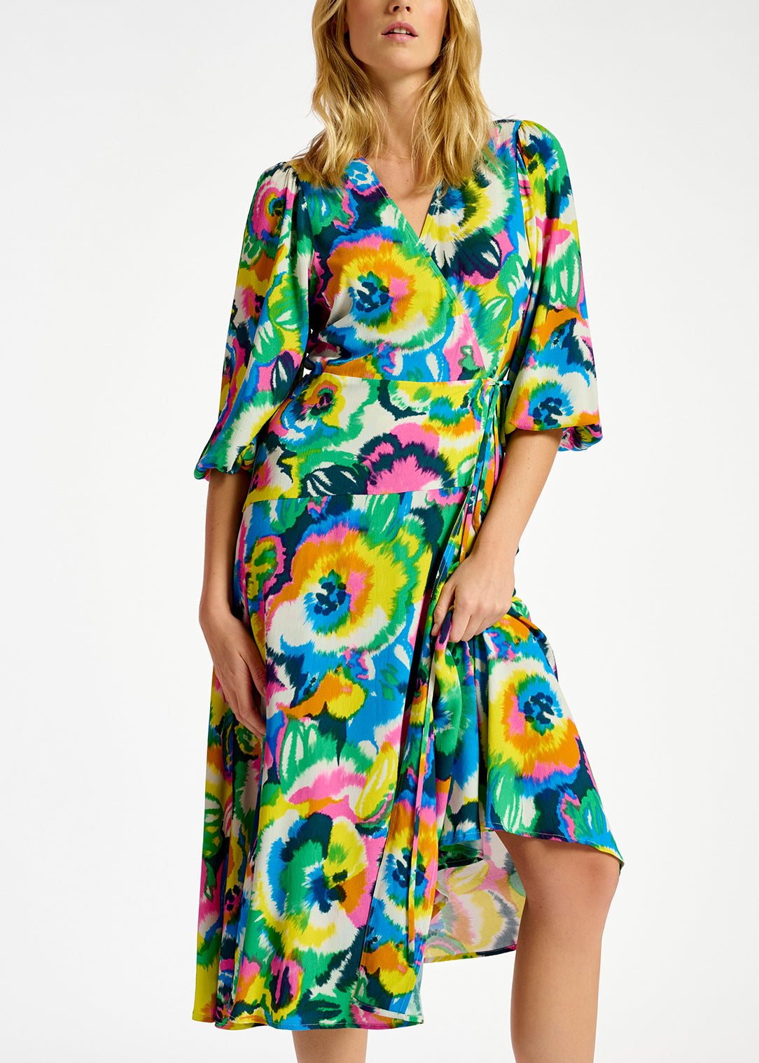 Multicolor floral print midi-length wrap dress RE—SSENTIEL | Essentiel second hand