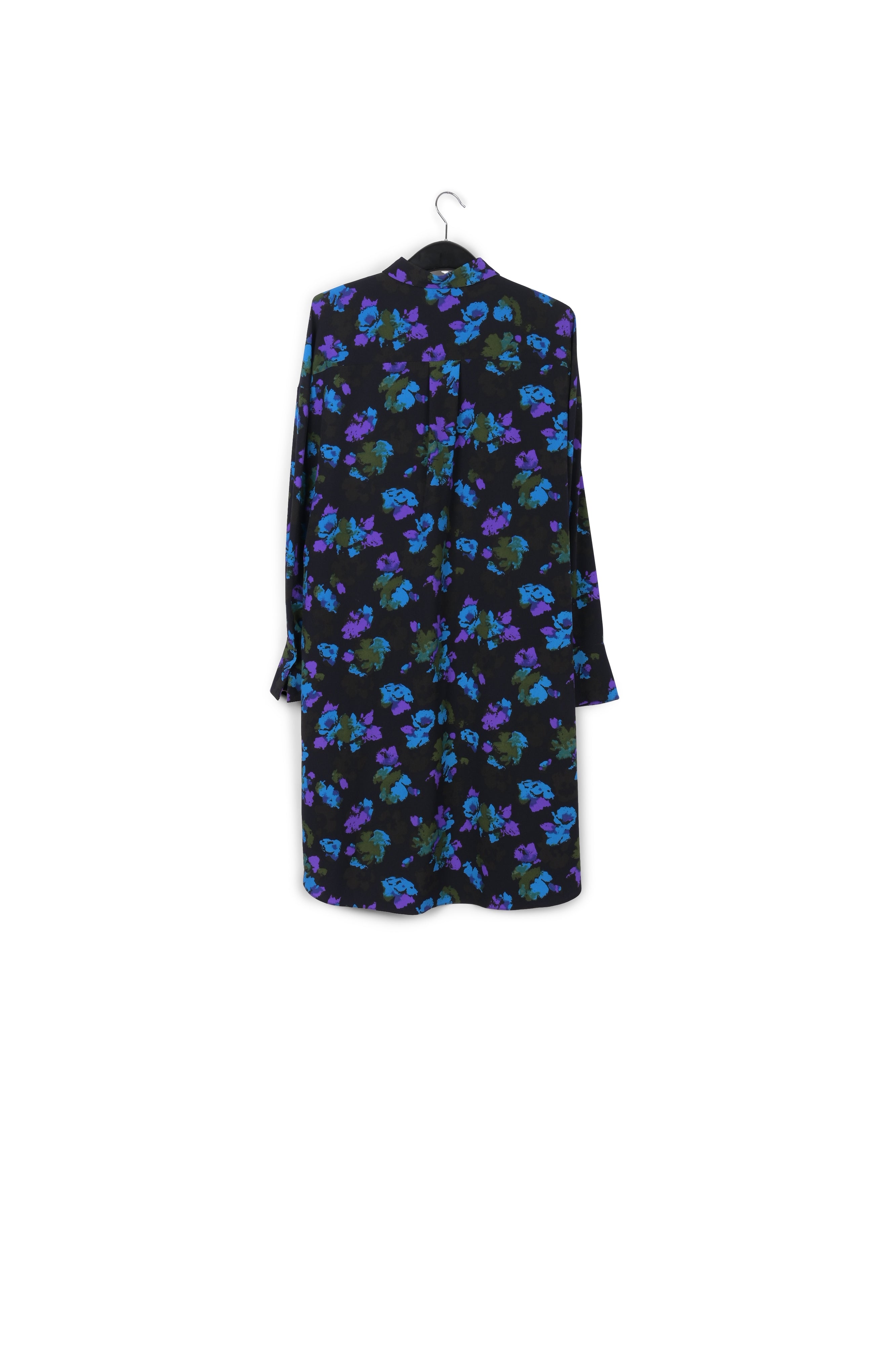 Robe chemise midi à imprimé fleuri noir et bleu RE—SSENTIEL | Essentiel second hand