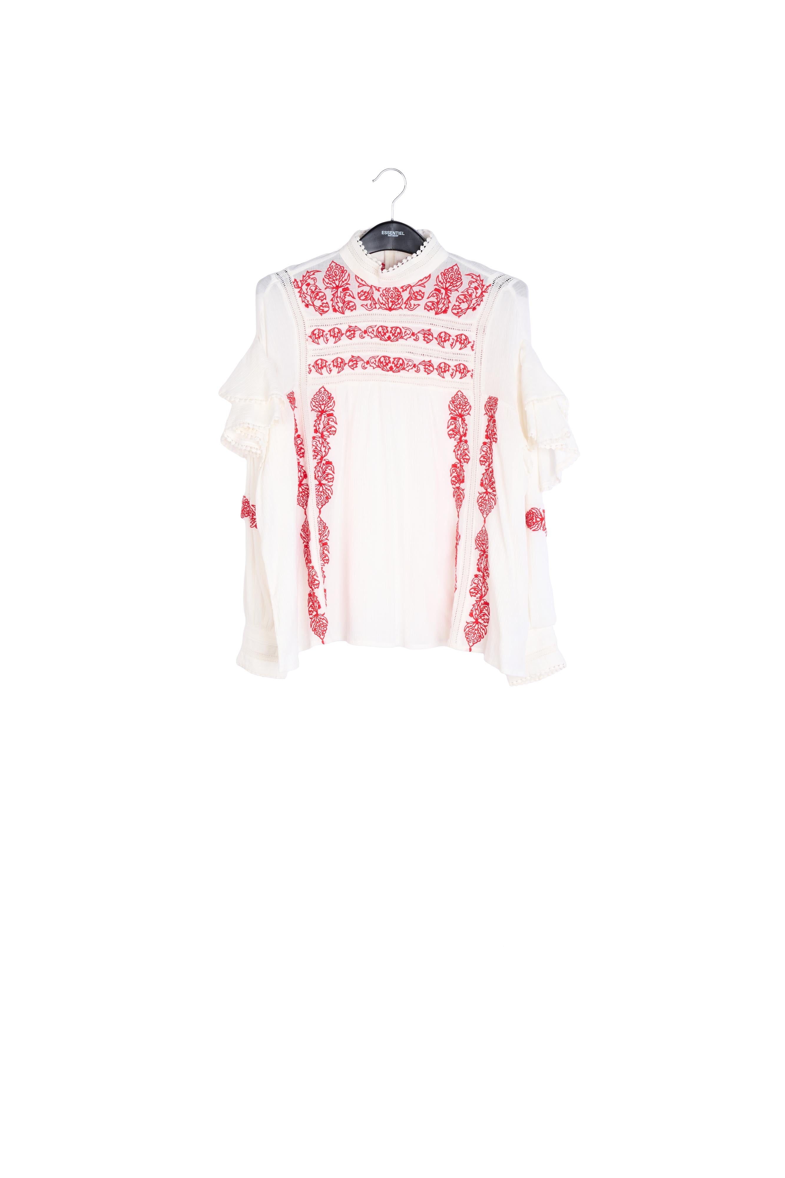 Off-white ruffled lace-trimmed top RE—SSENTIEL | Essentiel second hand