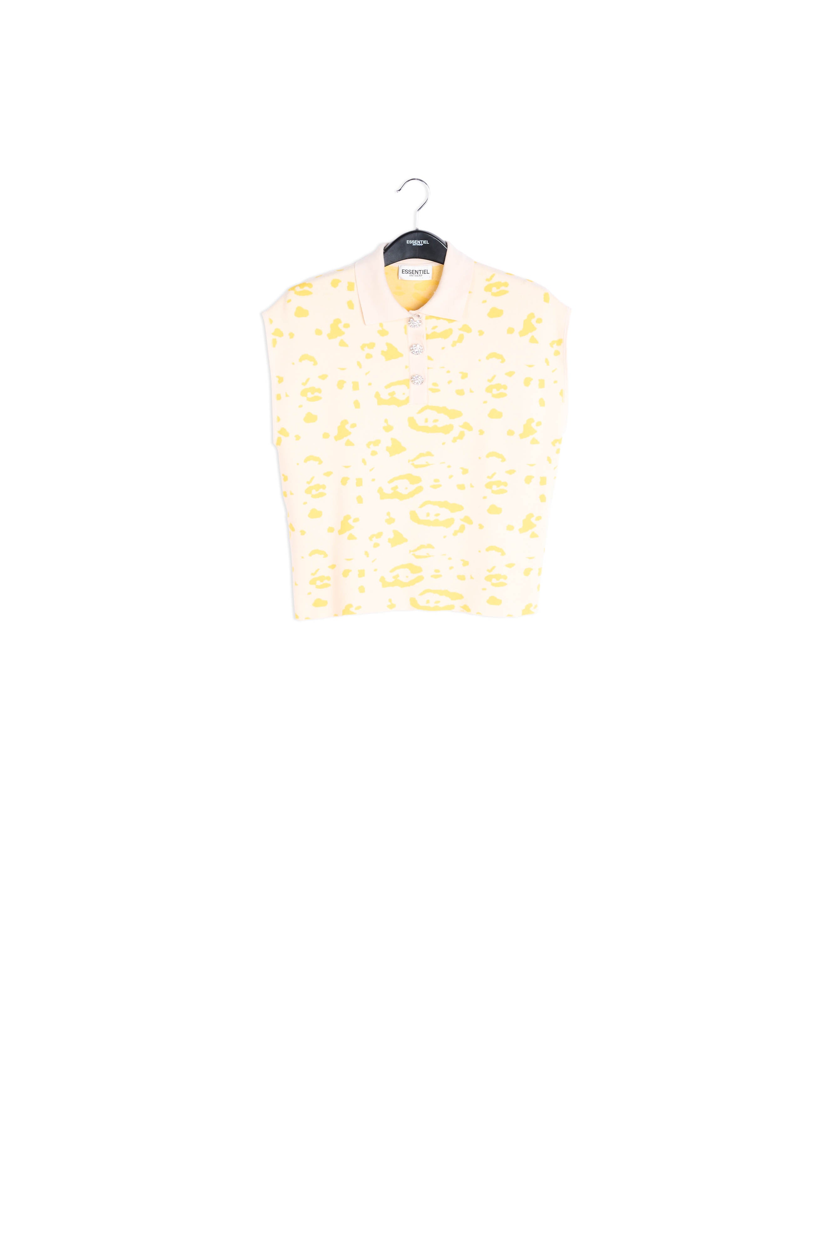 Off white and yellow knitted polo top with leopard print RE—SSENTIEL | Essentiel second hand