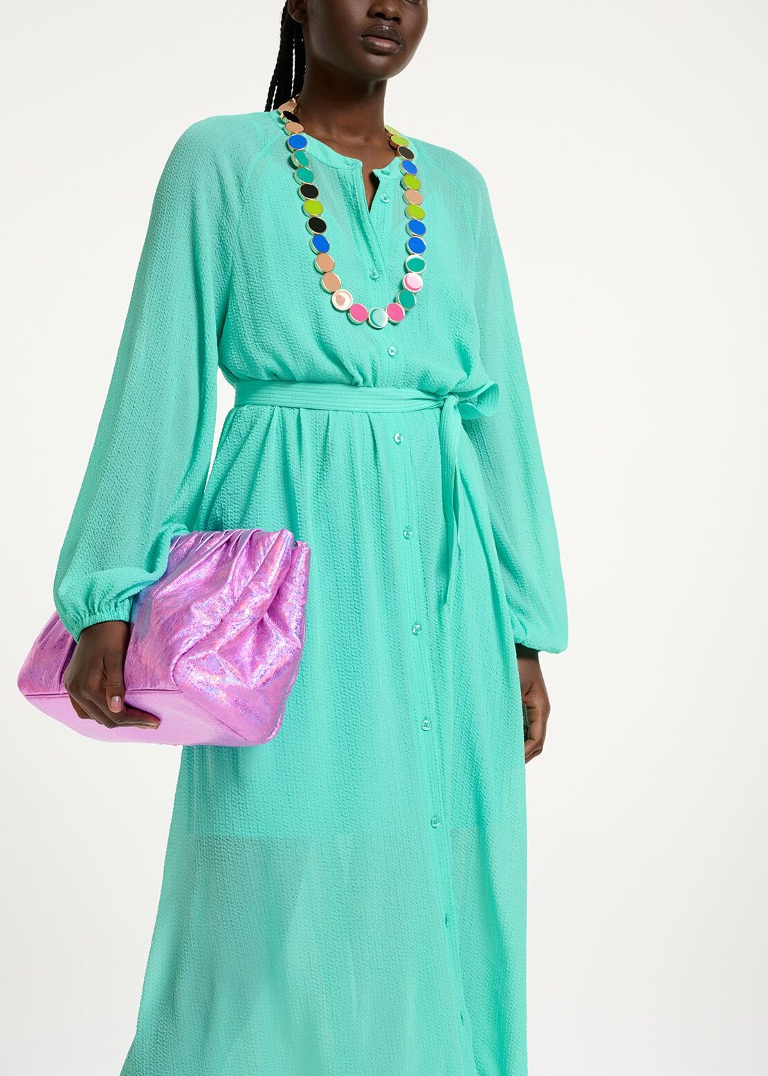 Robe chemise midi turquoise avec ceinture RE—SSENTIEL | Essentiel second hand