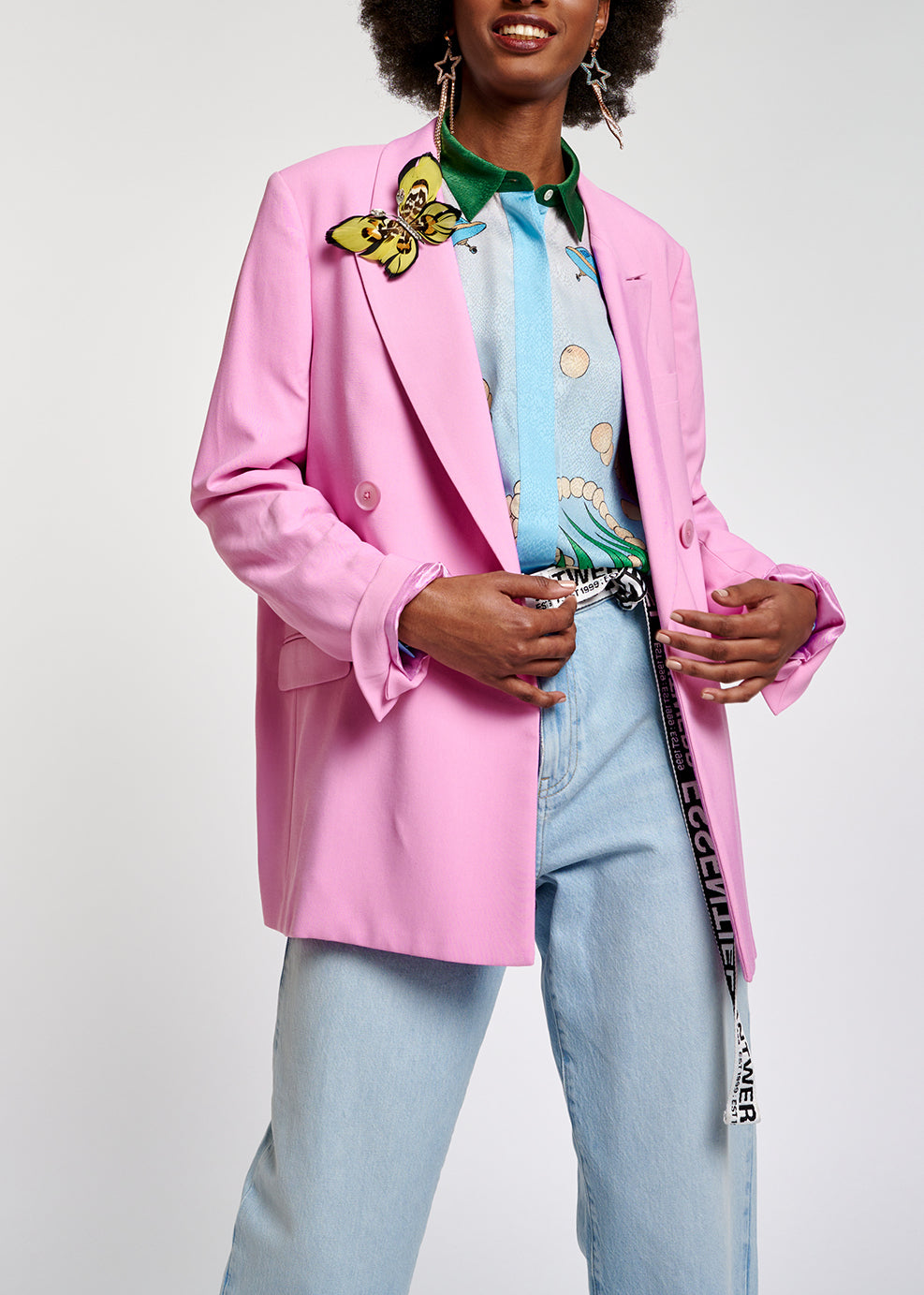 Pink oversized double-breasted blazer RE—SSENTIEL | Essentiel second hand