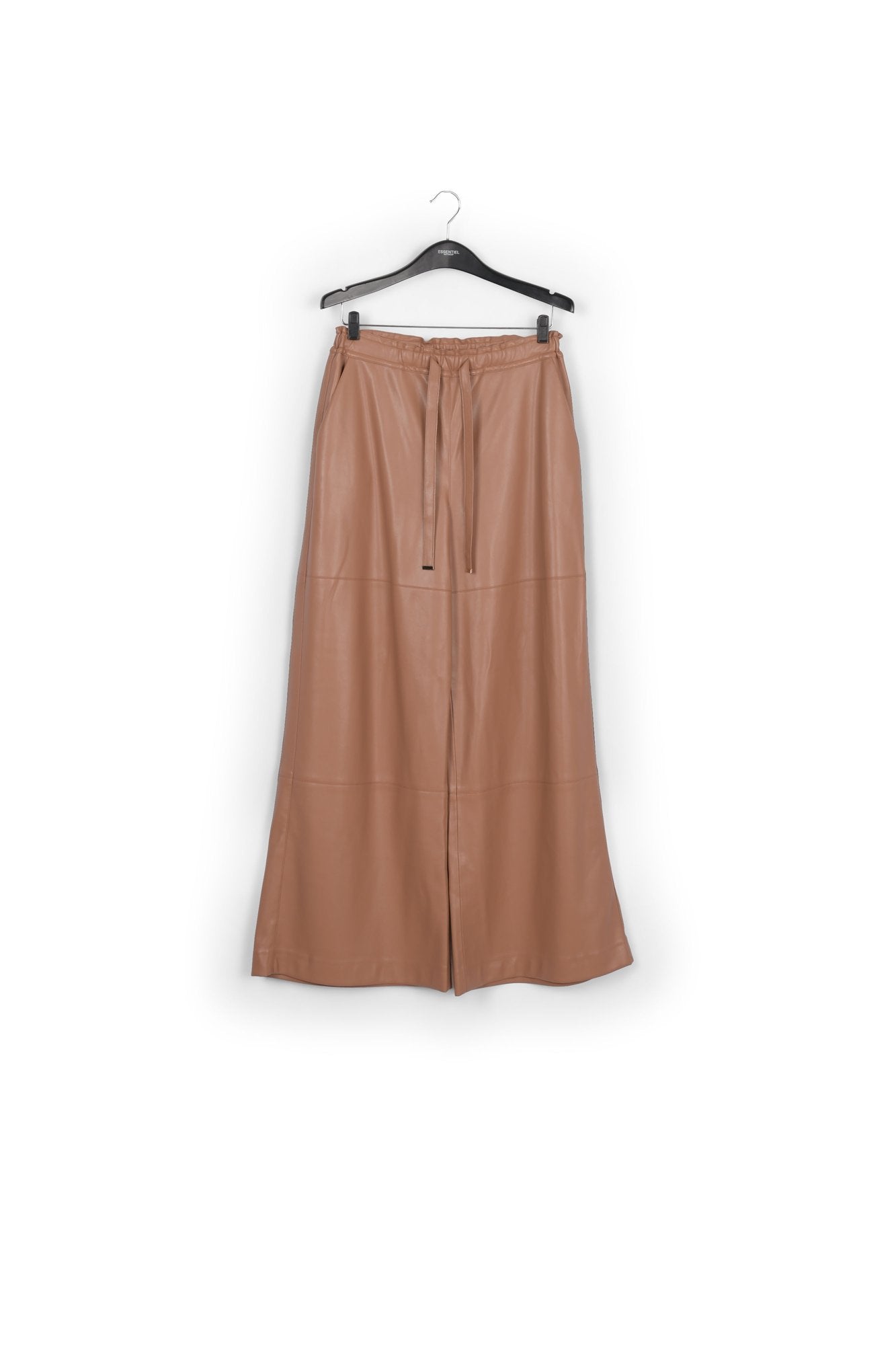 Bruine faux leren broek met wijde pijpen RE—SSENTIEL | Essentiel second hand