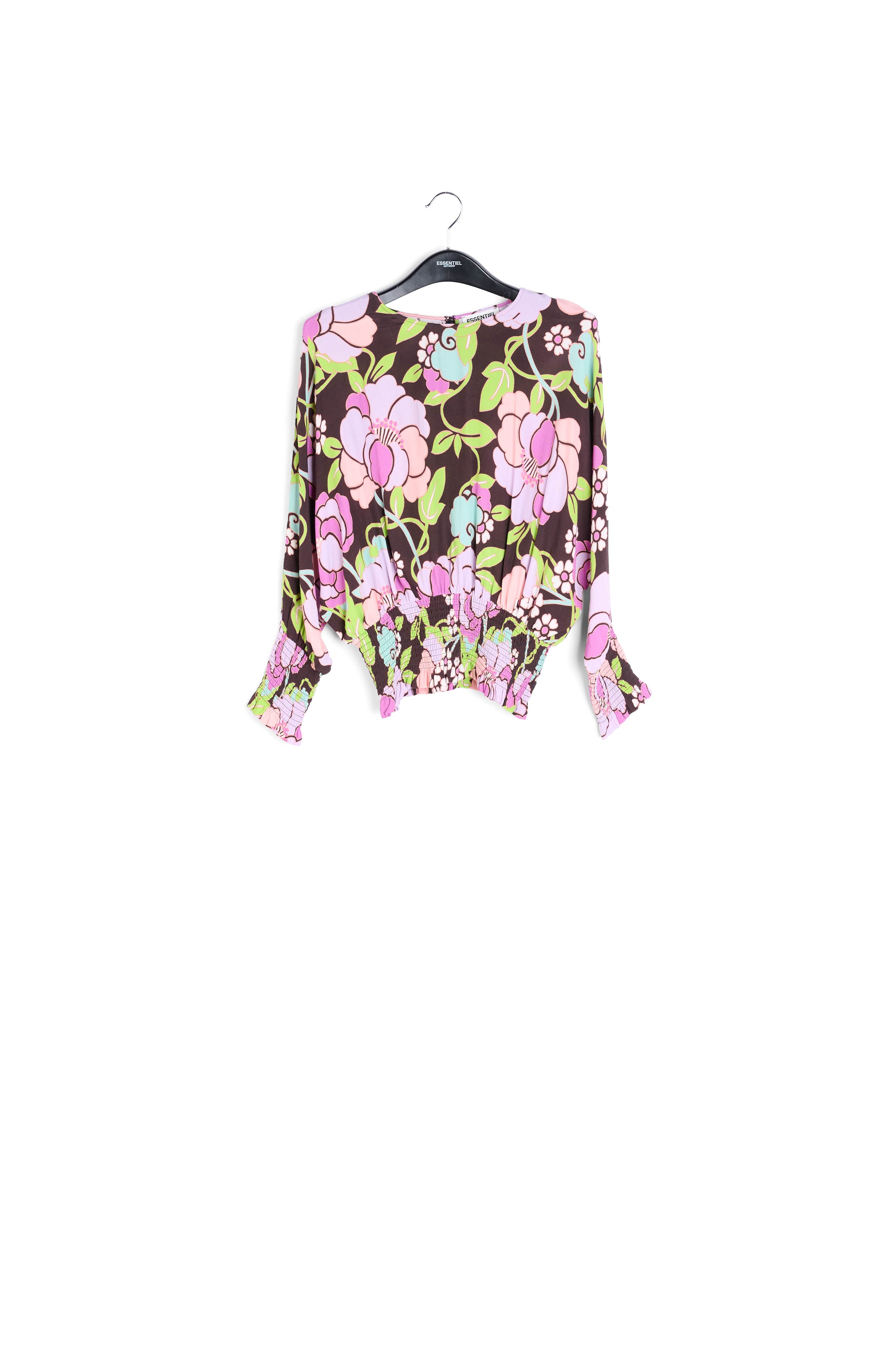 Black smocked top with floral print RE—SSENTIEL | Essentiel second hand