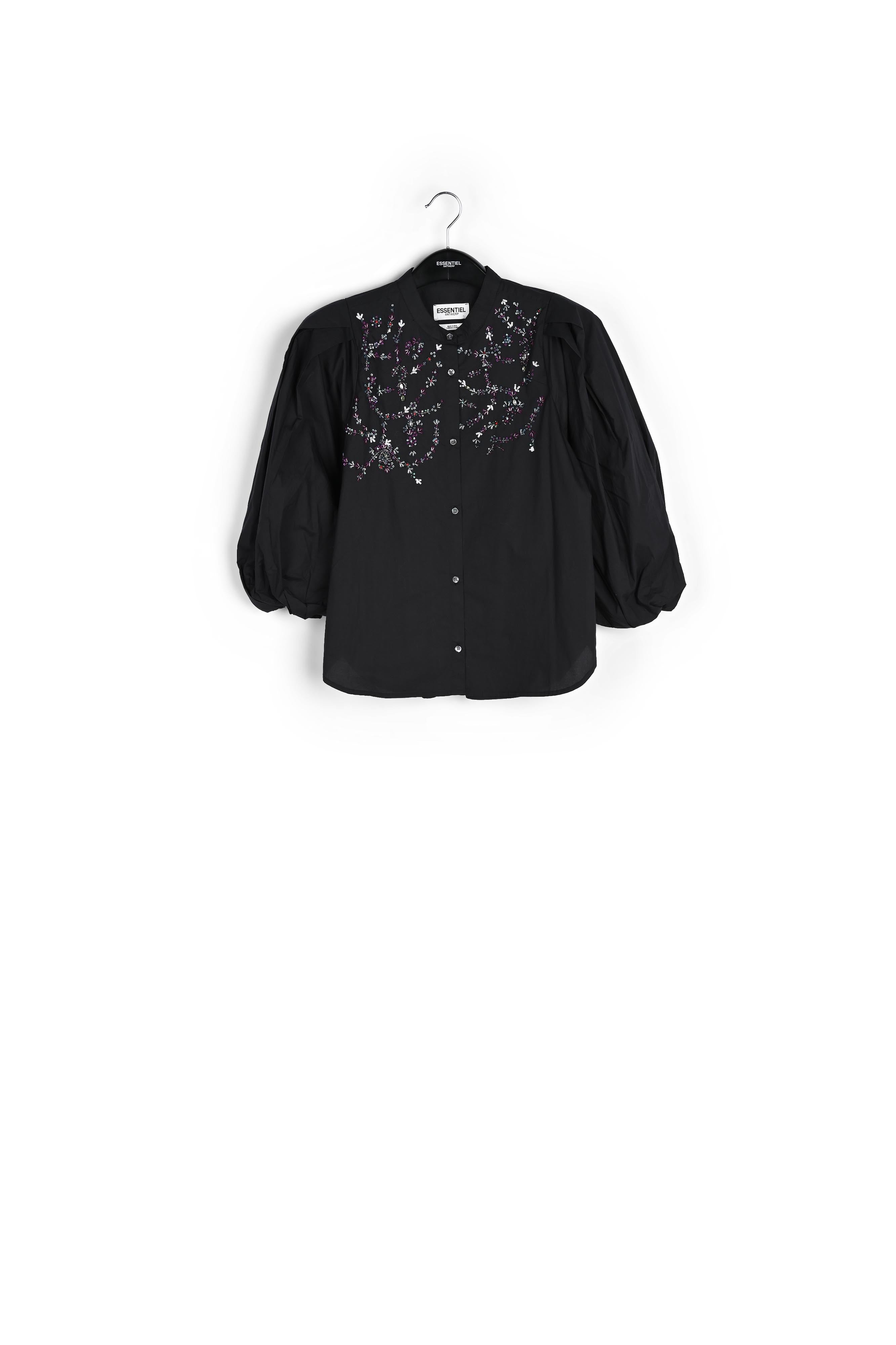 Zwart katoenen hemd met kralen RE—SSENTIEL | Essentiel second hand