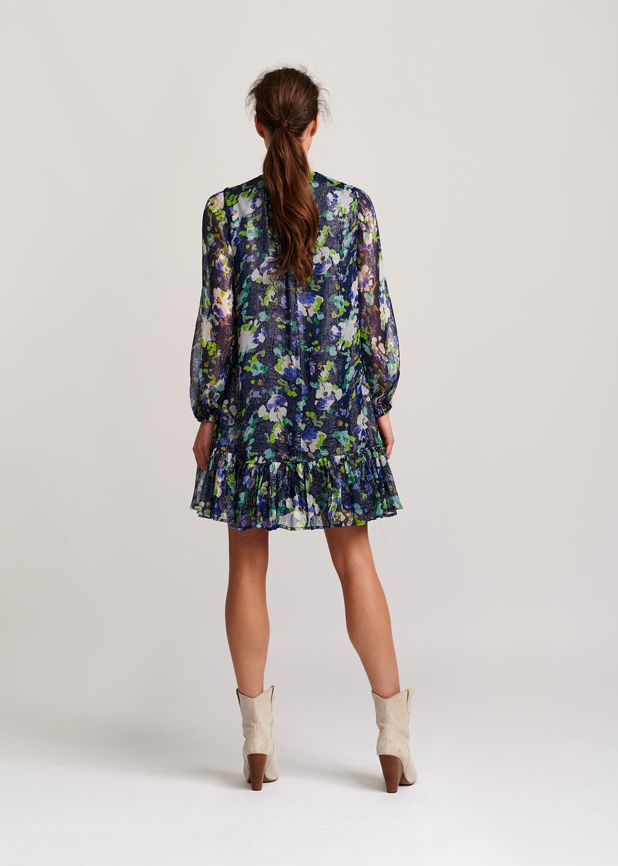 Dark blue floral-print a-line dress RE—SSENTIEL | Essentiel second hand