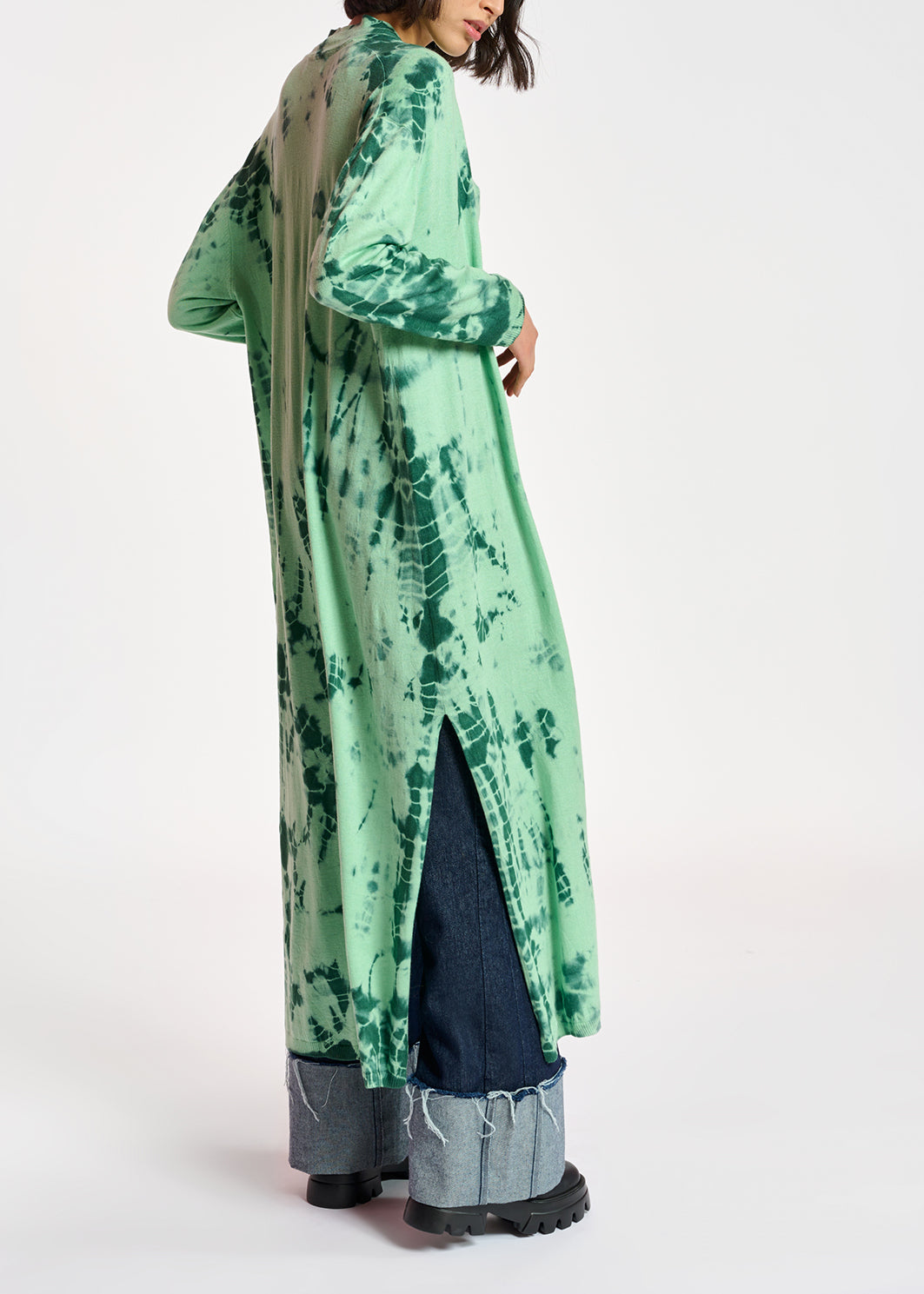 Long mint green and dark green tie-dye cardigan RE—SSENTIEL | Essentiel second hand