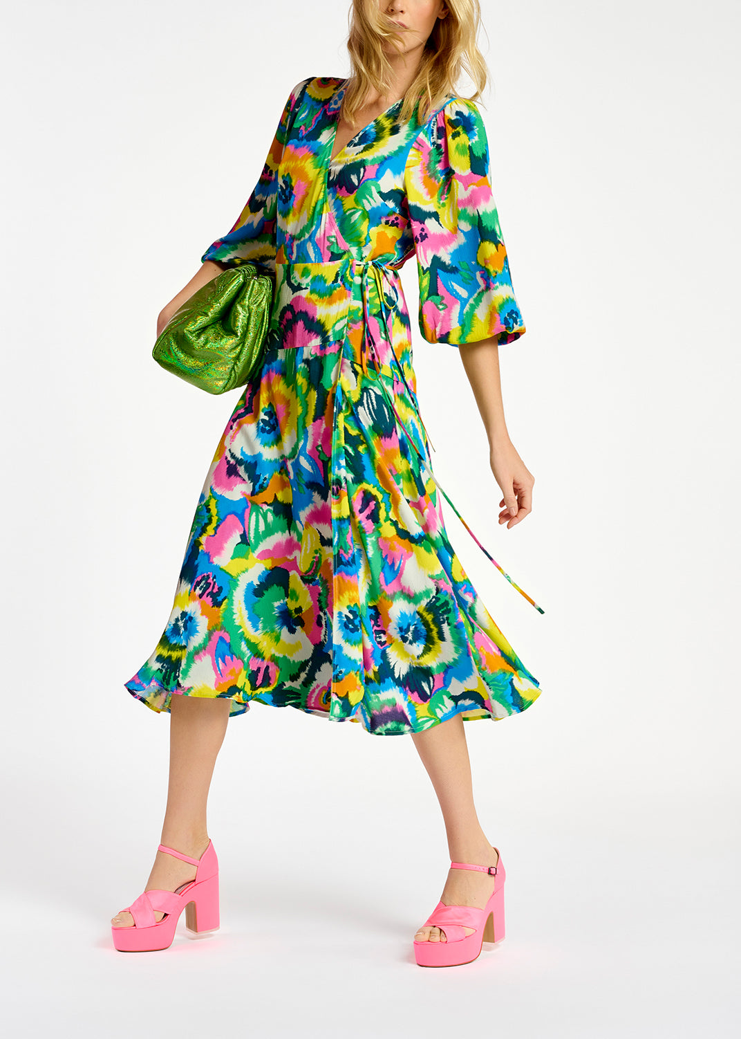 Multicolor floral print midi-length wrap dress RE—SSENTIEL | Essentiel second hand