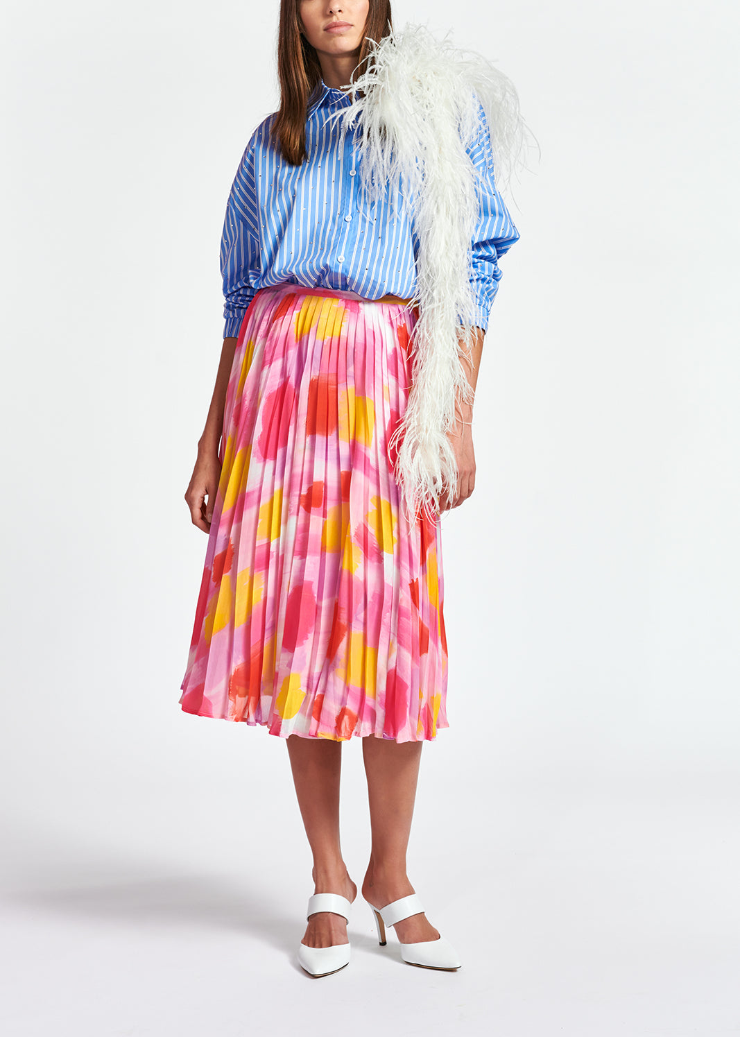 Light blue striped cotton-poplin shirt with rhinestones RE—SSENTIEL | Essentiel second hand