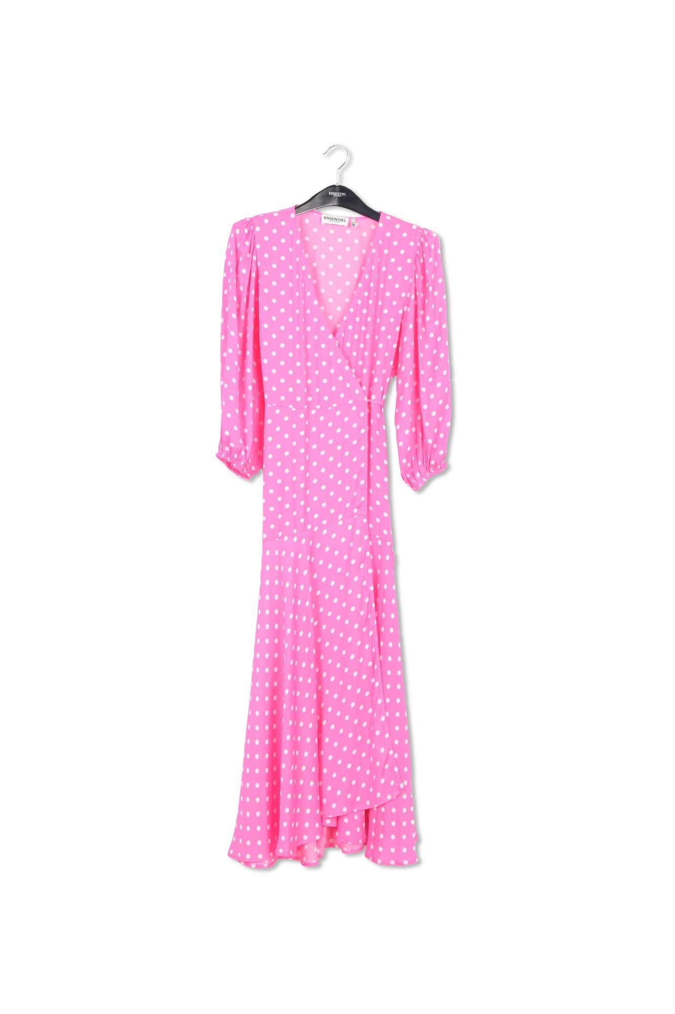 Neon pink polka dot wrap maxi dress RE—SSENTIEL | Essentiel second hand