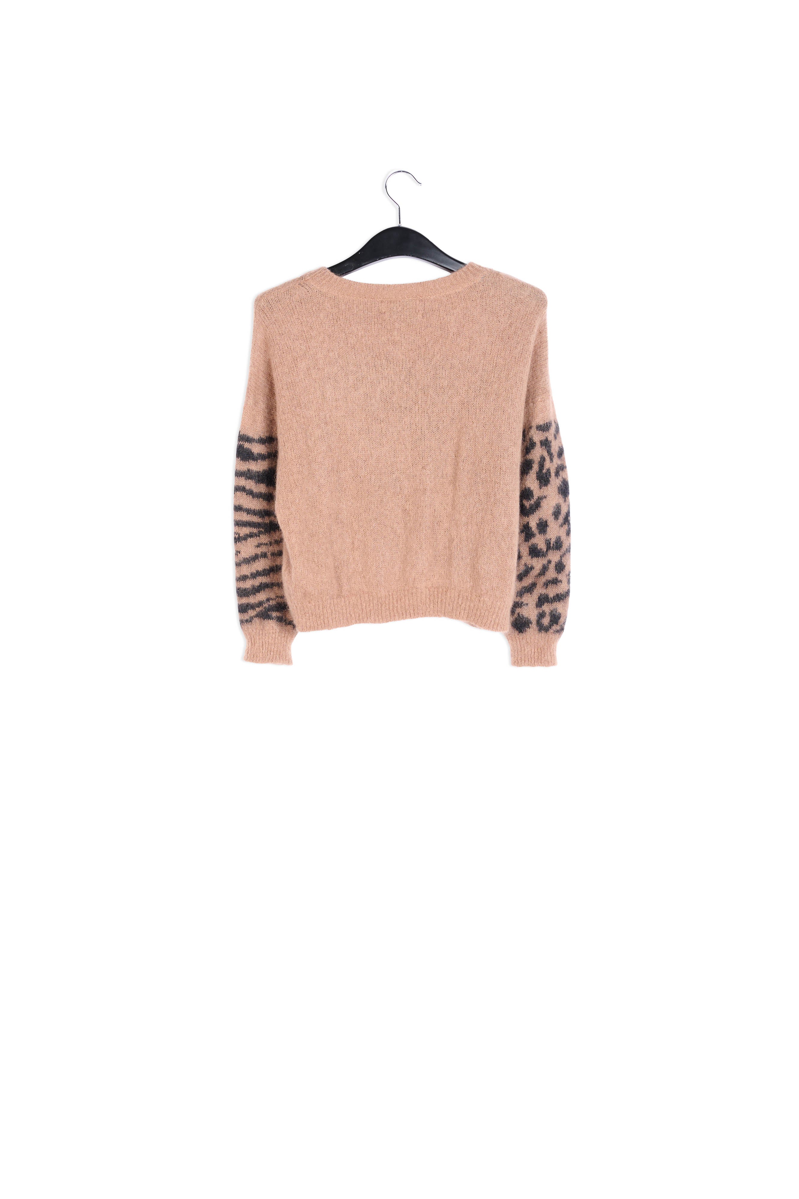 Pull en maille camel à imprimés léopard et zèbre RE—SSENTIEL | Essentiel second hand