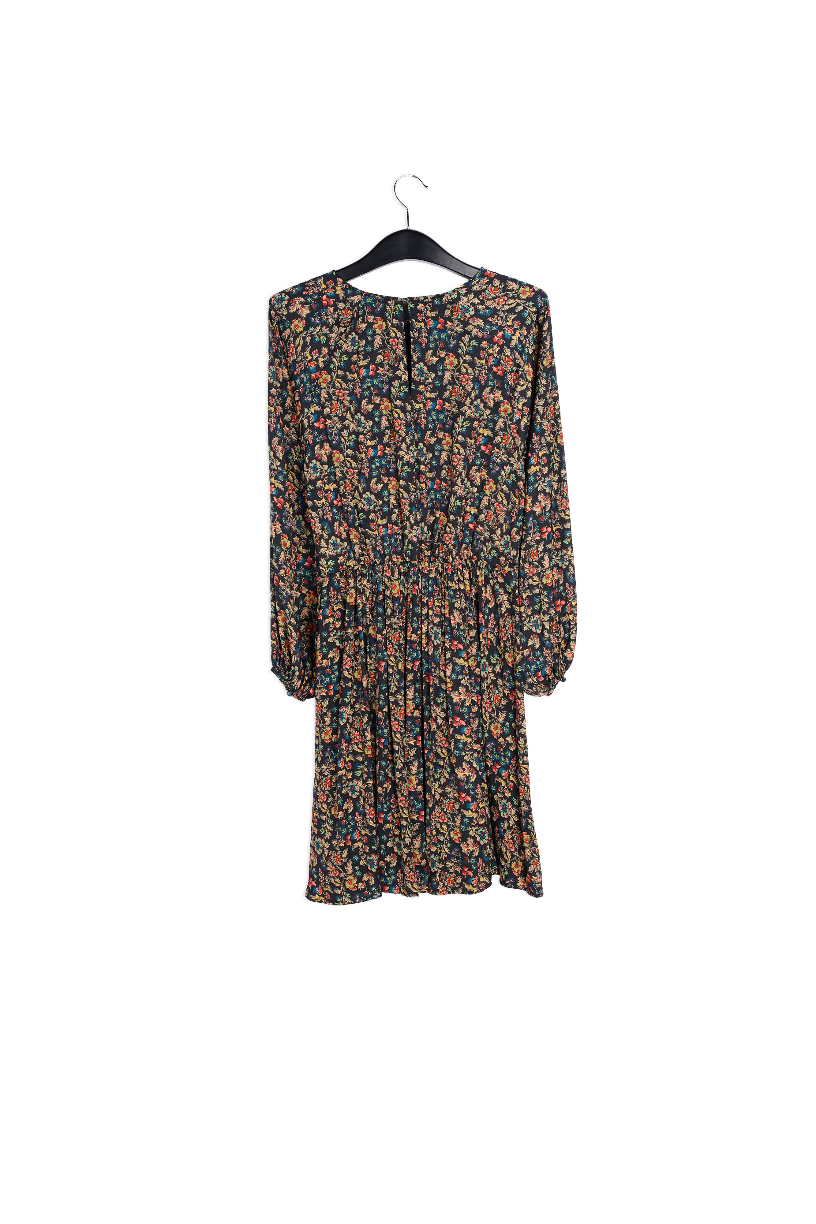 Brown long-sleeved mini dress with flower print RE—SSENTIEL | Essentiel second hand