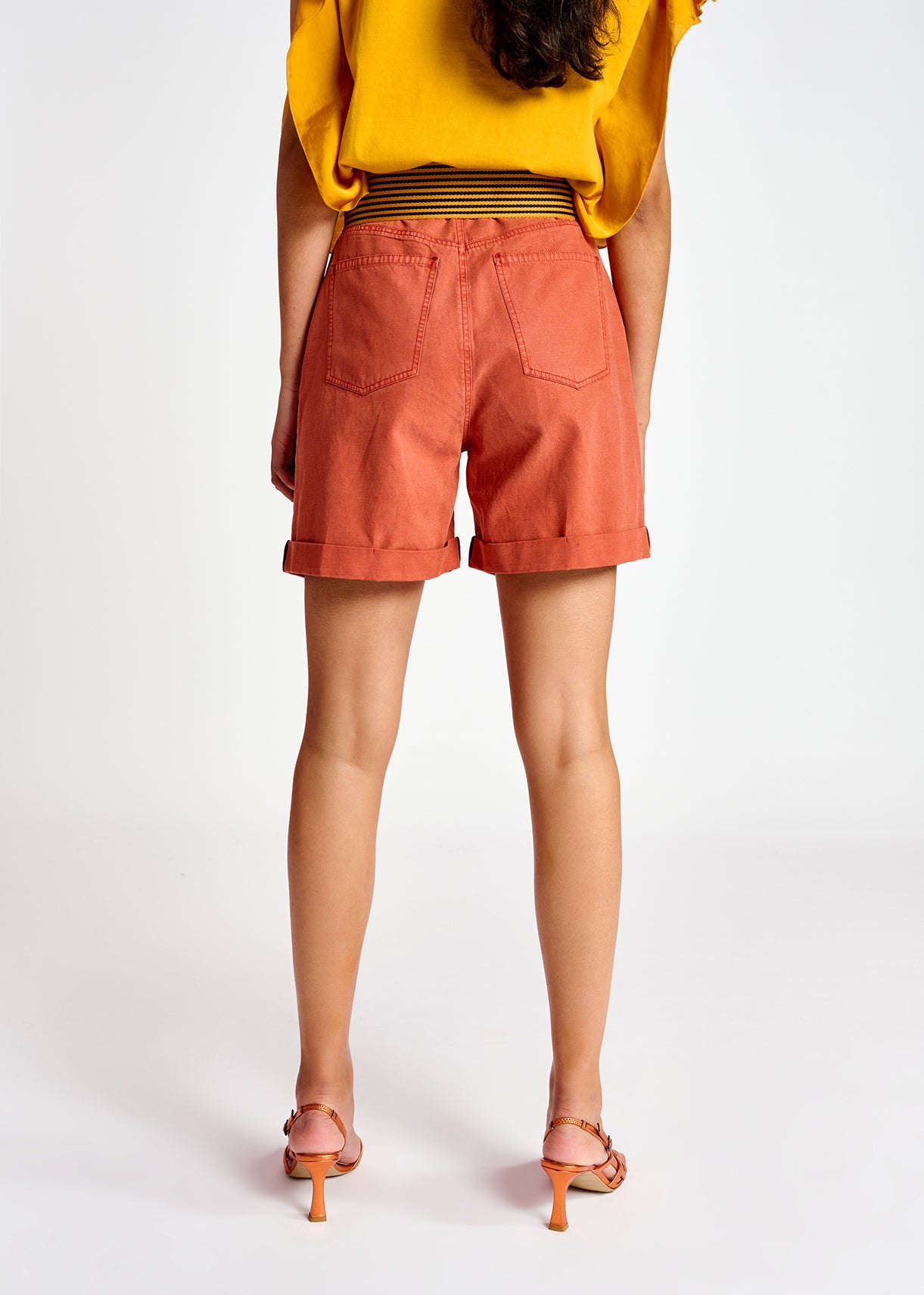 Dark orange high-rise loose-fit denim shorts RE—SSENTIEL | Essentiel second hand
