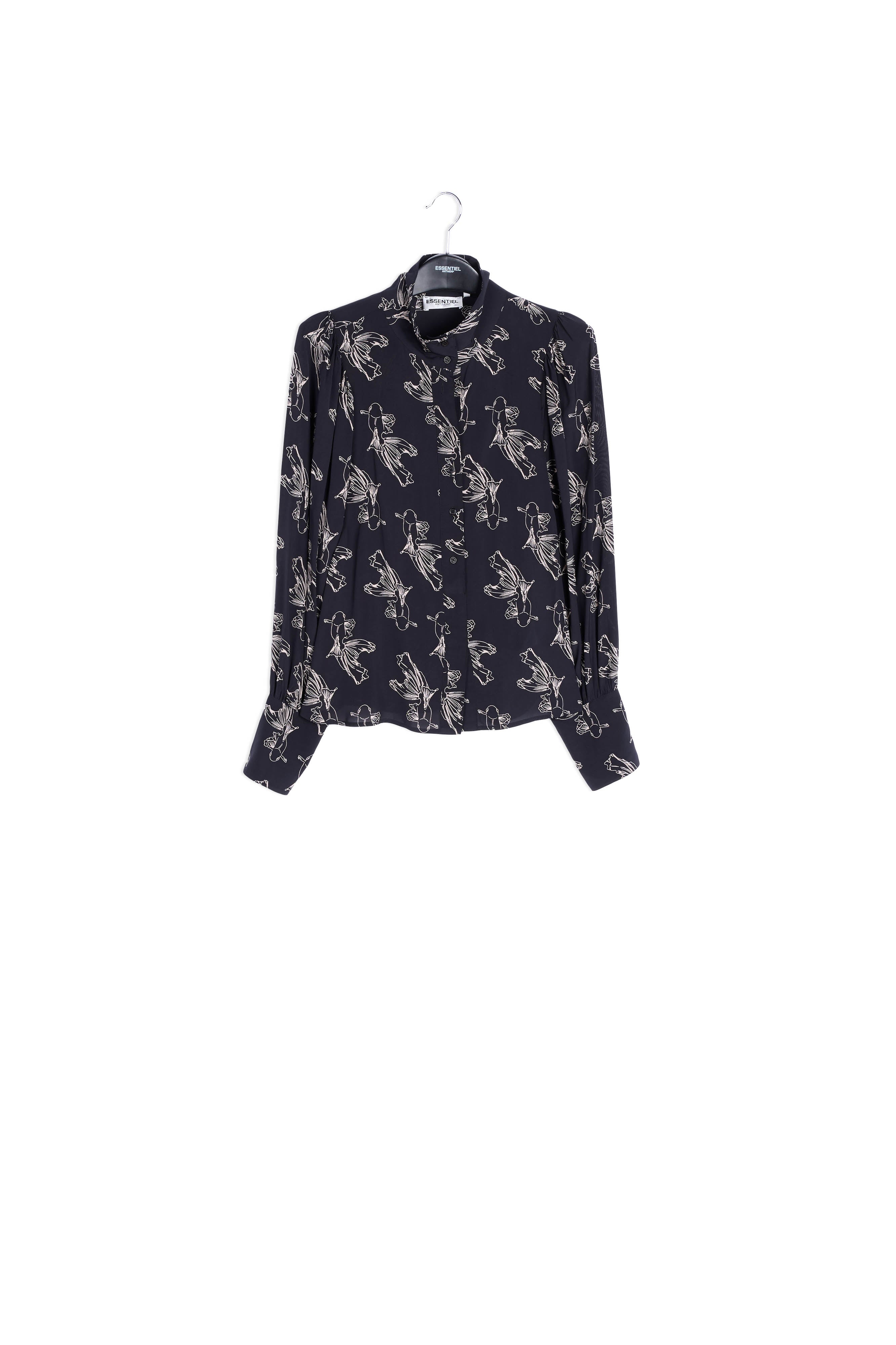 Black and off-white baloon sleeves print shirt RE—SSENTIEL | Essentiel second hand