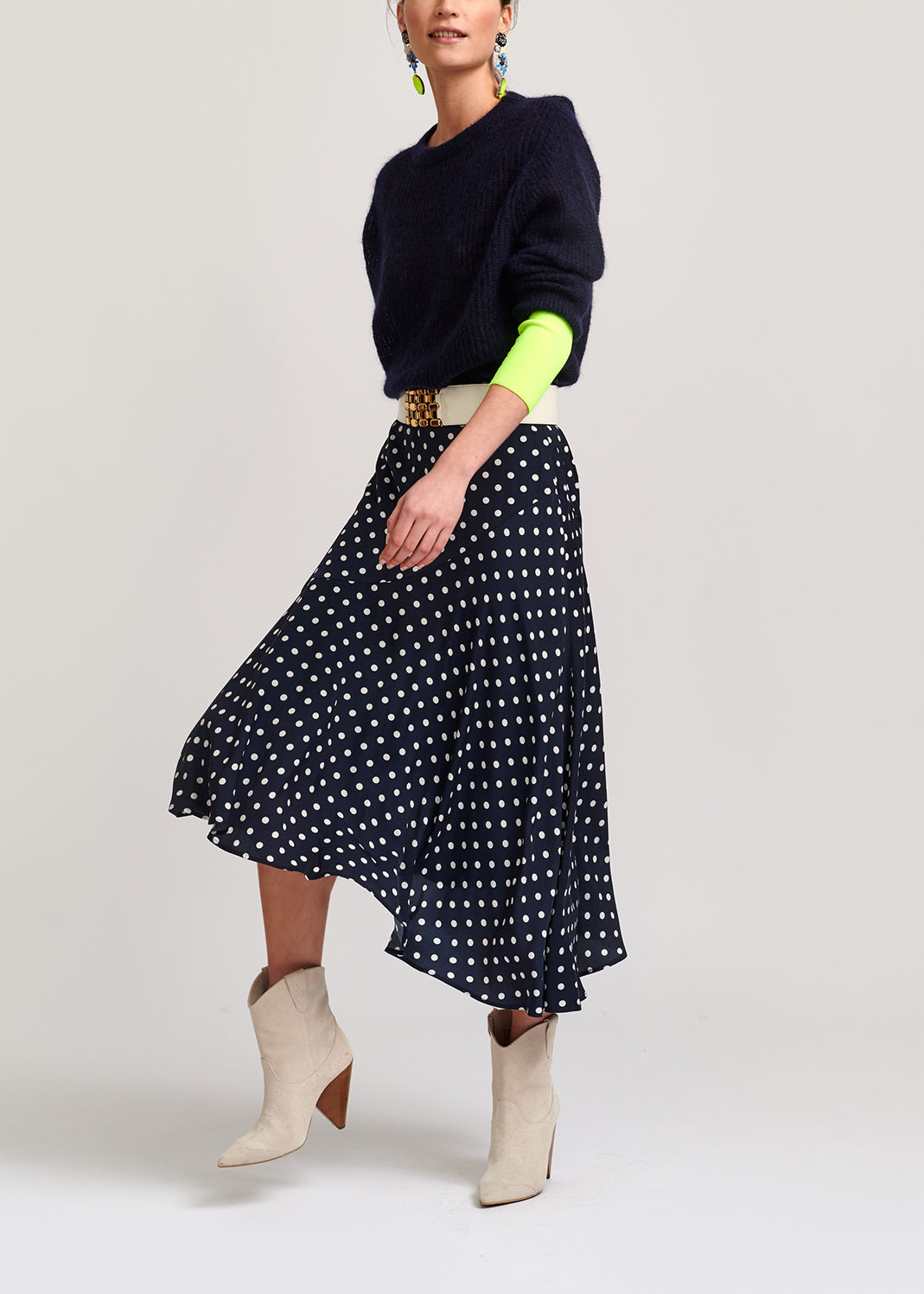 Dark blue polka dot midi skirt RE—SSENTIEL | Essentiel second hand