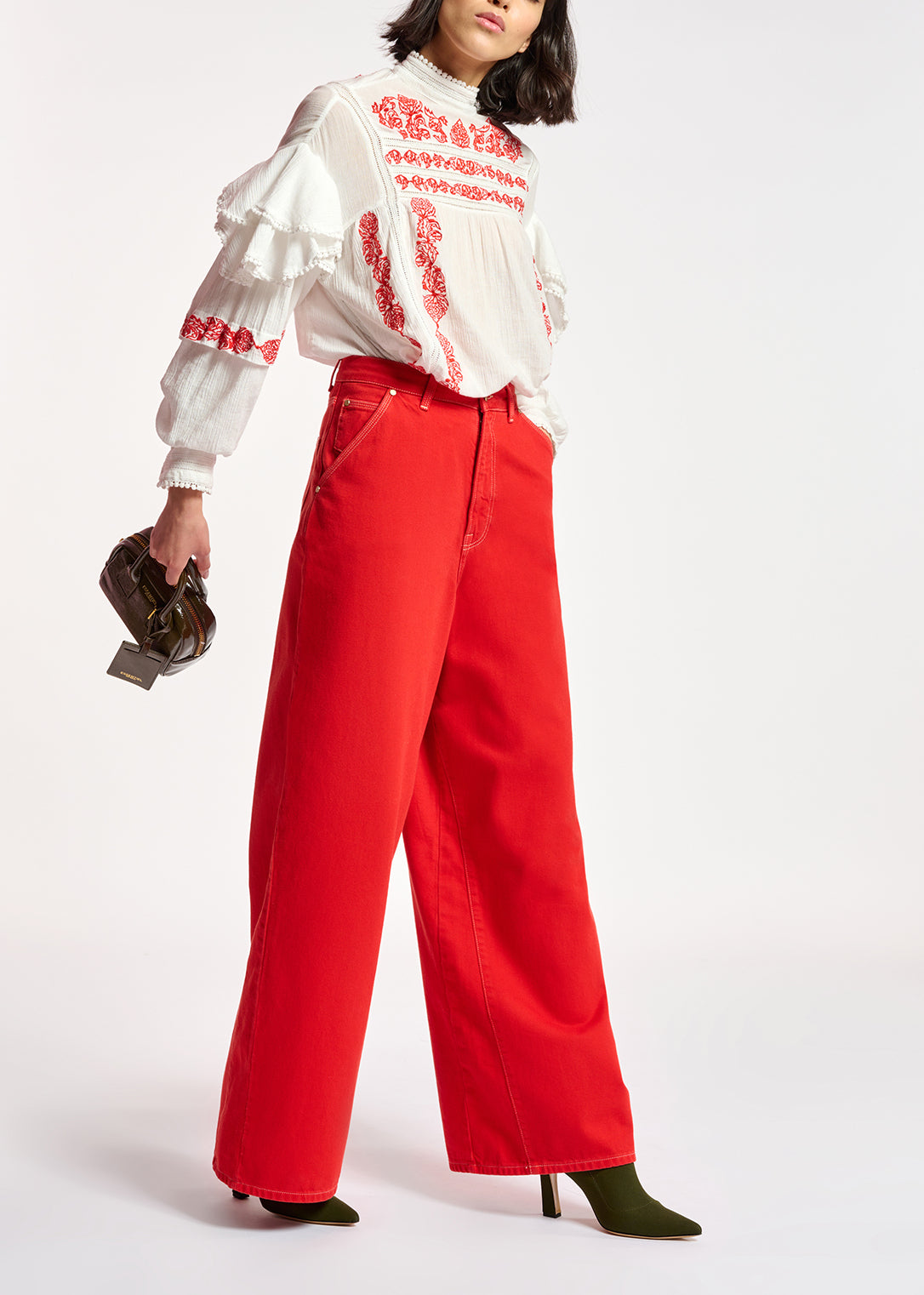 Off-white ruffled lace-trimmed top RE—SSENTIEL | Essentiel second hand