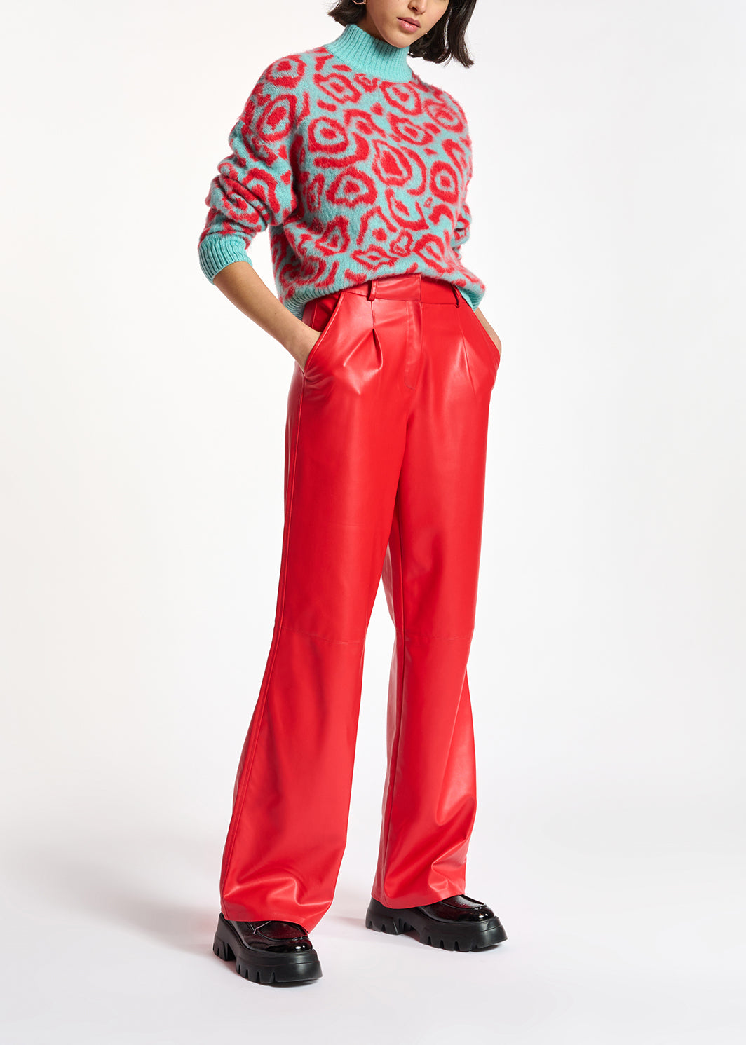 Blue and red leopard-print knit sweater RE—SSENTIEL | Essentiel second hand