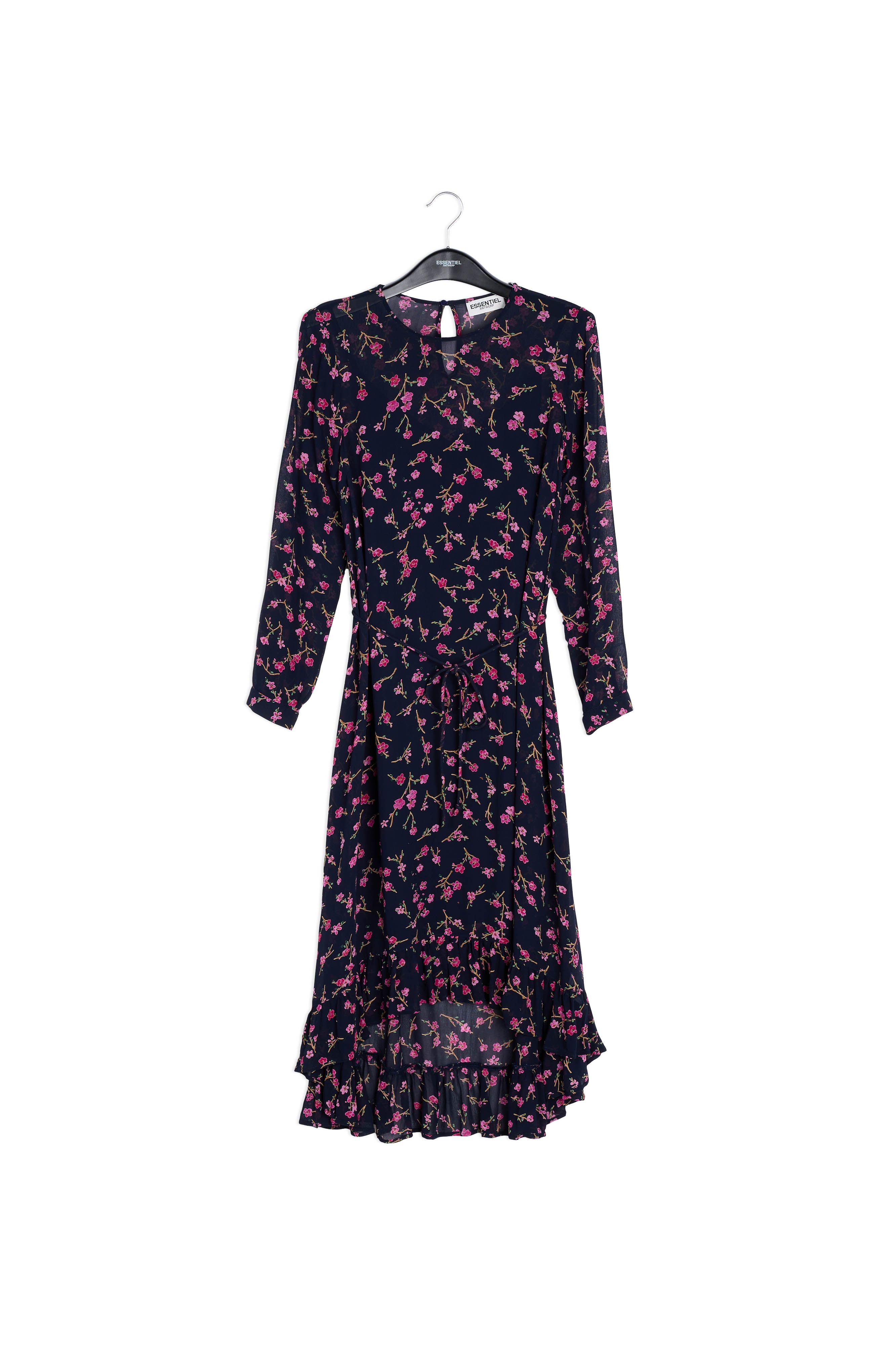 Robe a mi-longue à fleurs sur fond bleu foncé RE—SSENTIEL | Essentiel second hand