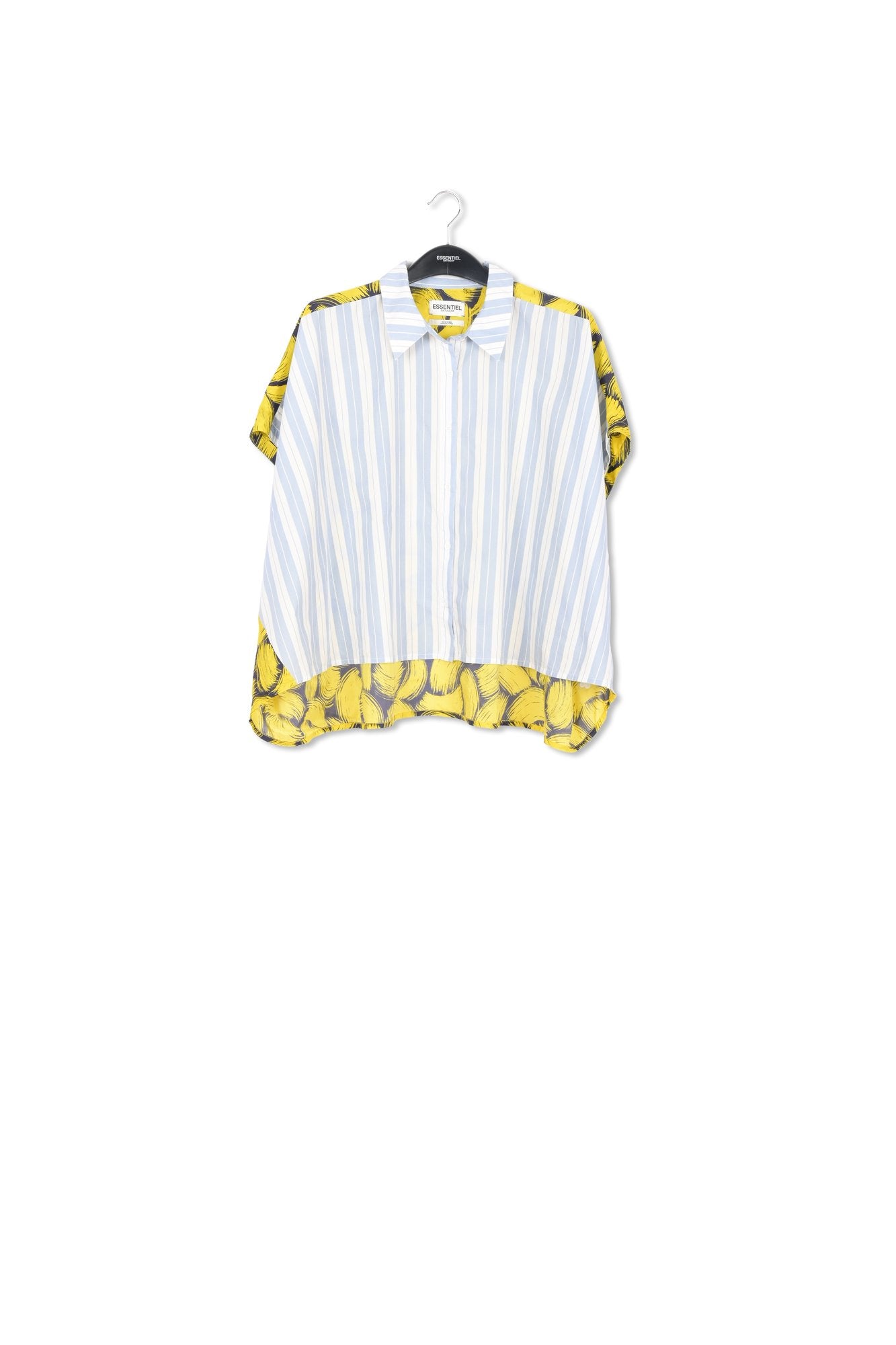 Blauw en wit gestreept overhemd met gele zijden rug RE—SSENTIEL | Essentiel second hand