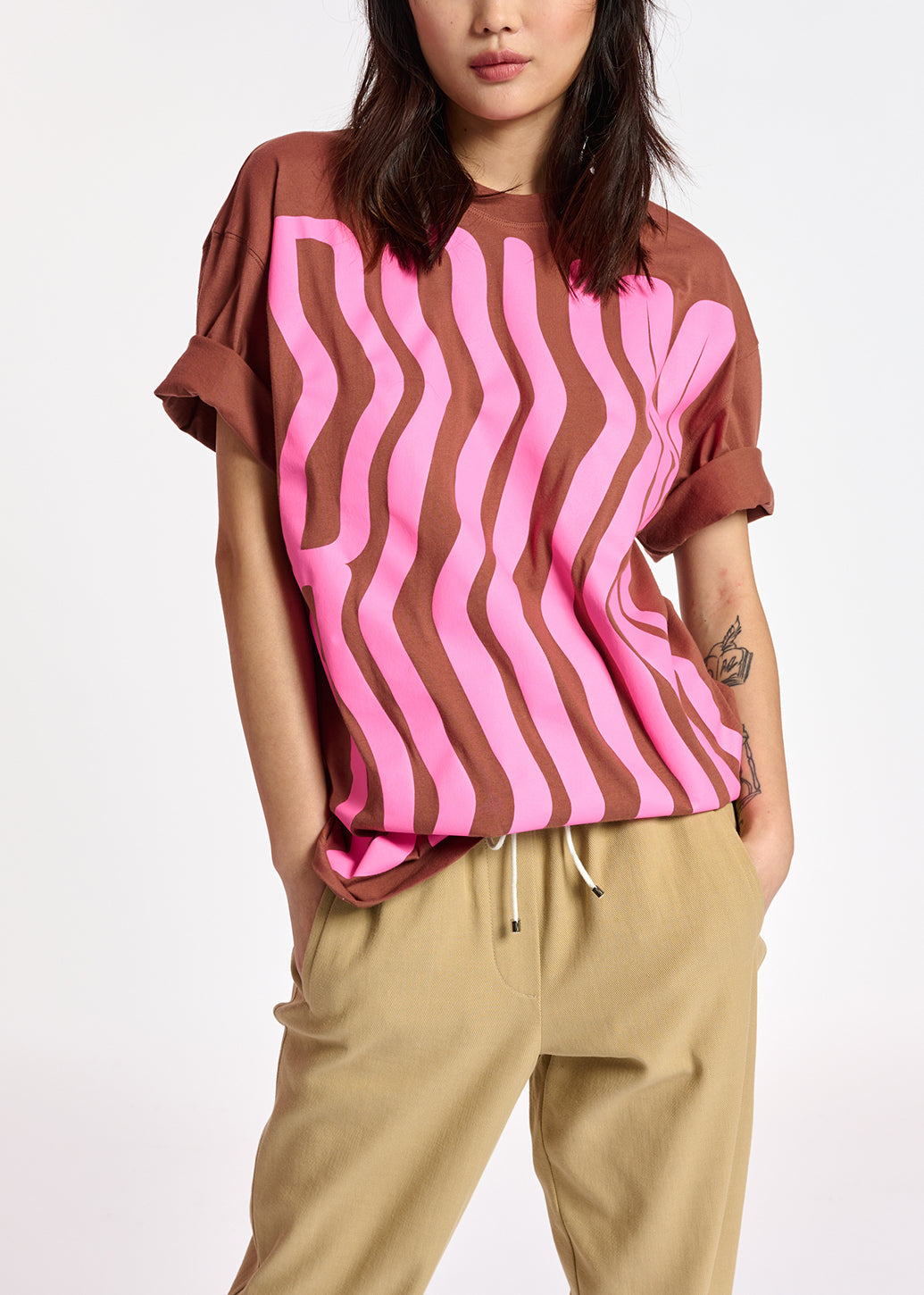 Brown oversized organic cotton t-shirt RE—SSENTIEL | Essentiel second hand