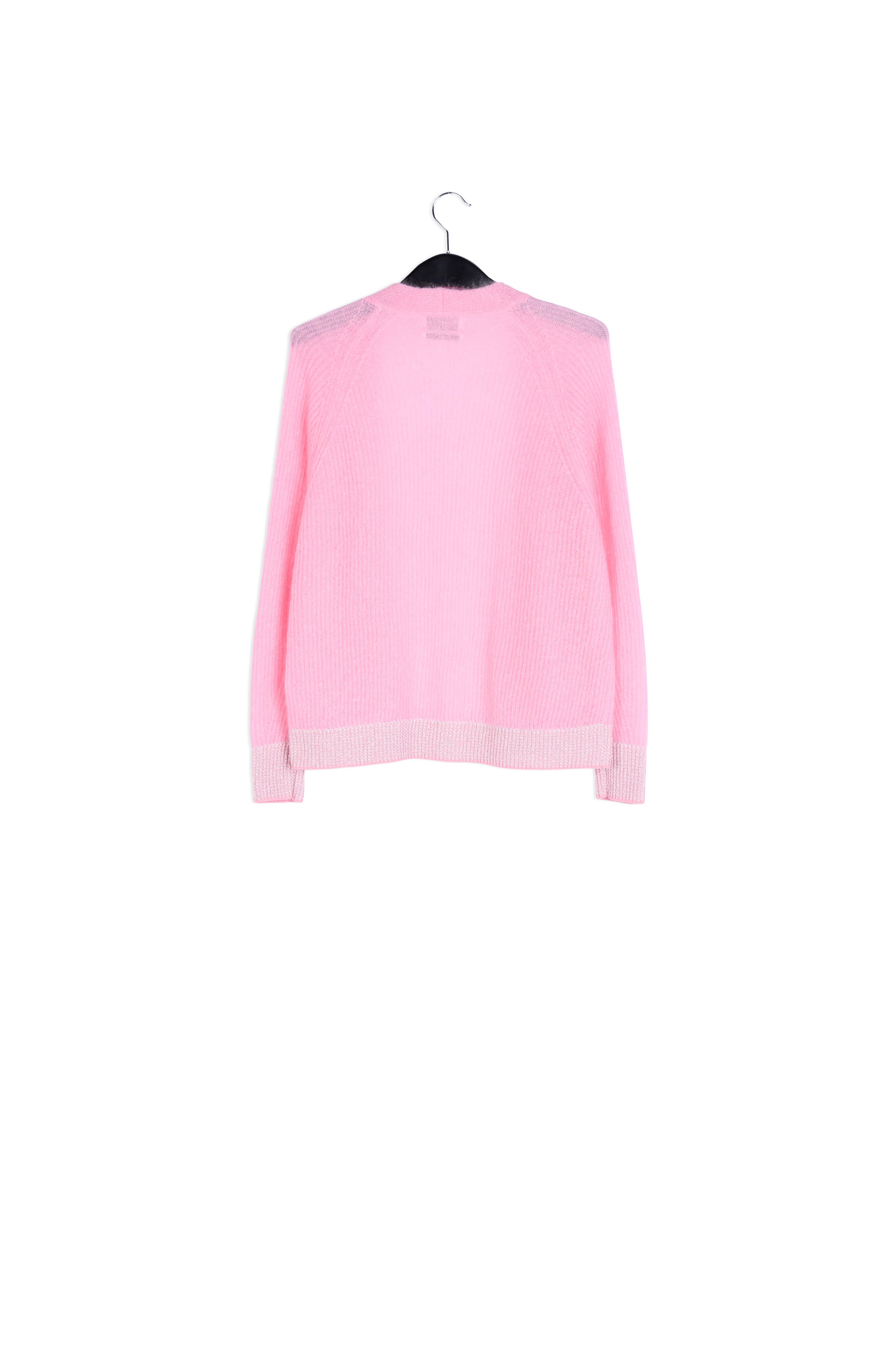 Light pink ribbed open cardigan with accentuated trims RE—SSENTIEL | Essentiel second hand