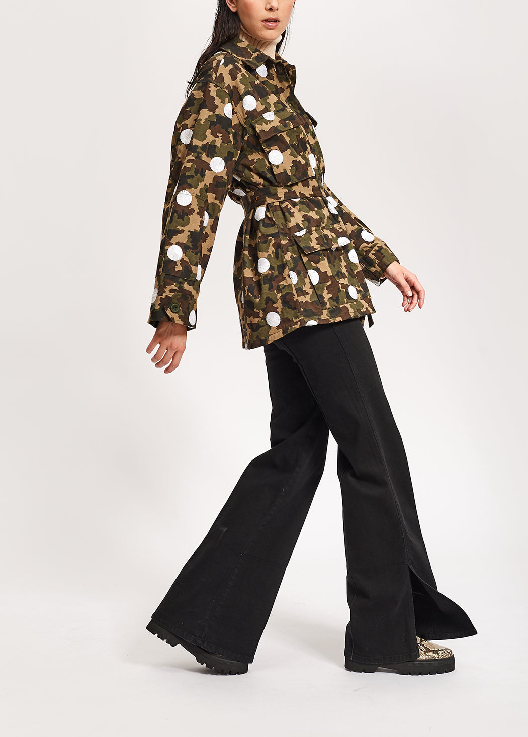 Veste camouflage en coton à pois blancs pailletés RE—SSENTIEL | Essentiel second hand