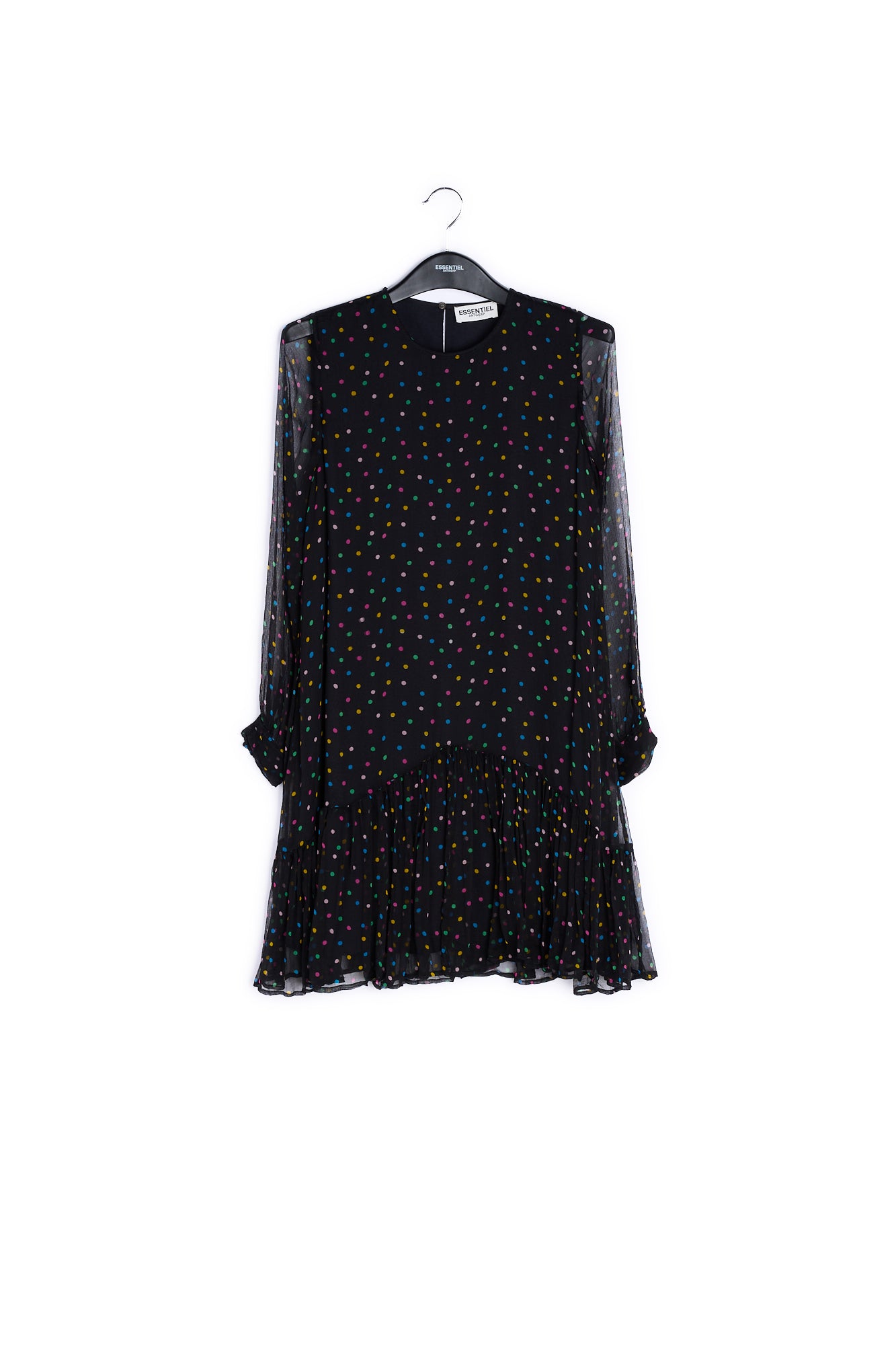 Black polka dot dress with flared hem RE—SSENTIEL | Essentiel second hand