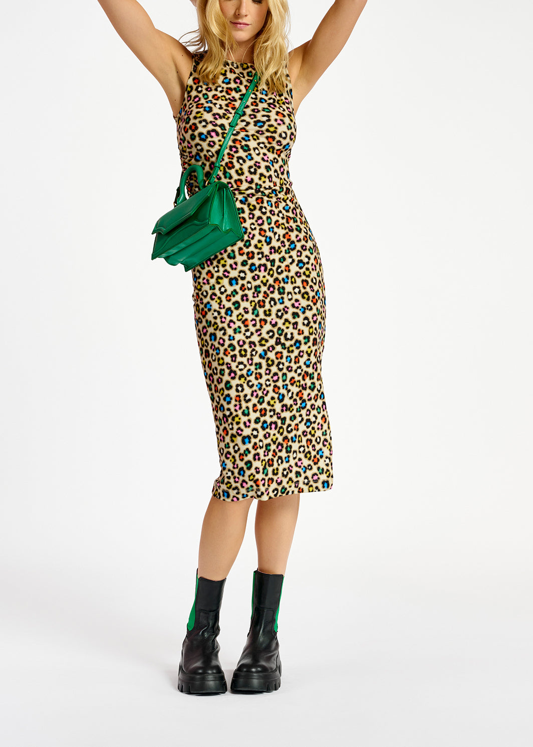Beige stretch-jersey midi dress with multicolor leopard print RE—SSENTIEL | Essentiel second hand