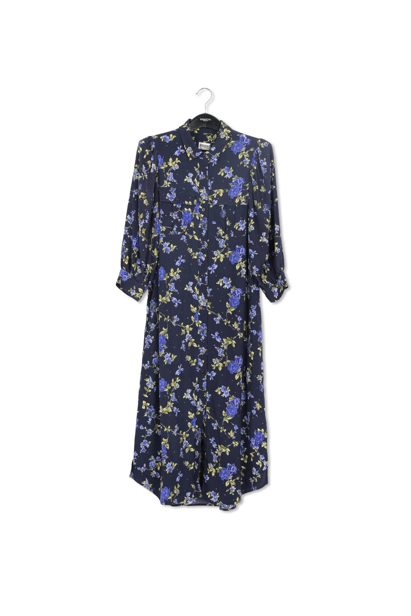 Robe chemise bleu foncé à  imprimé fleuri RE—SSENTIEL | Essentiel second hand