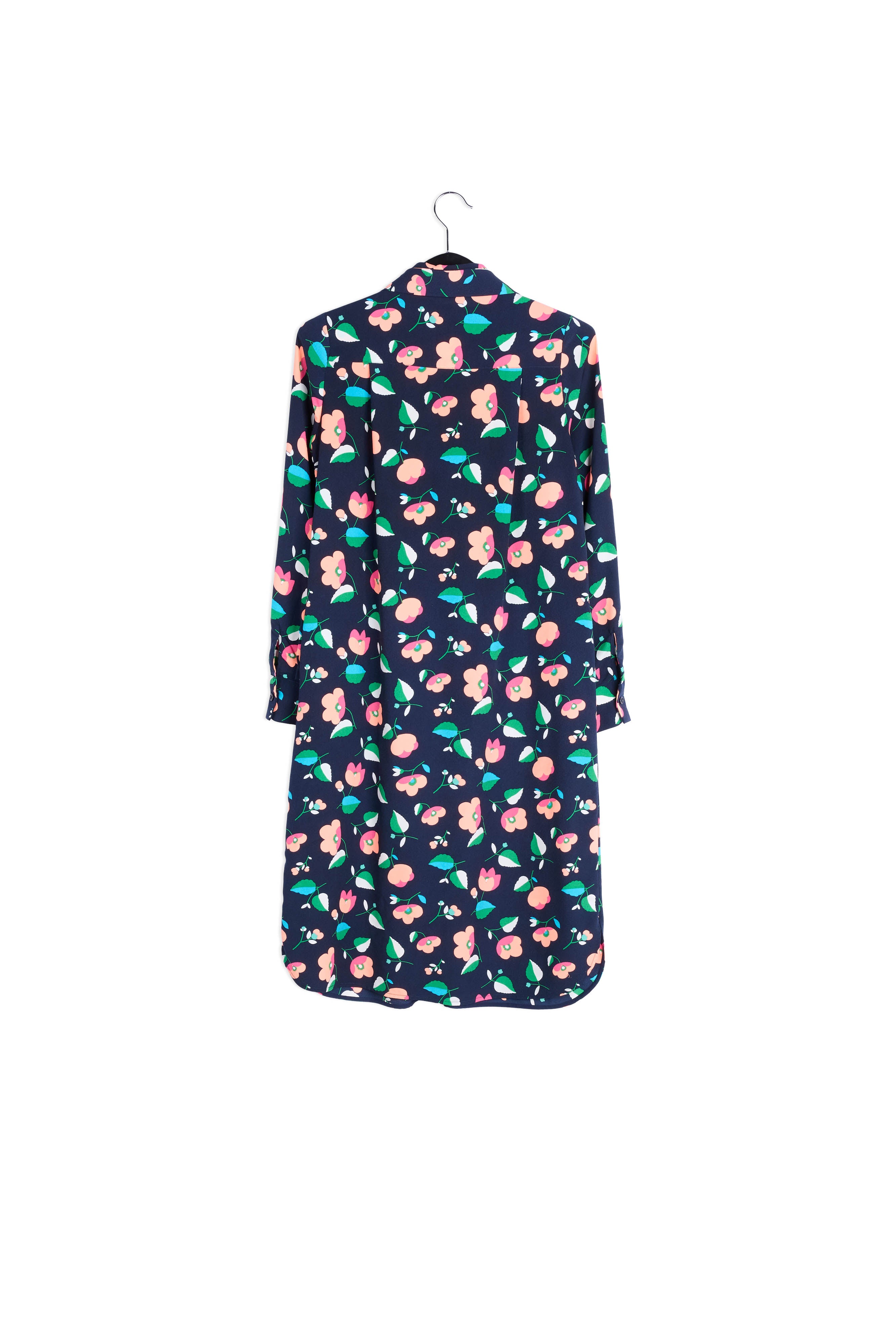 Marineblauwe overhemdjurk met bloemenprint RE—SSENTIEL | Essentiel second hand