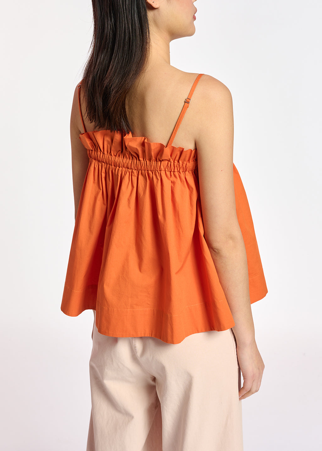 Orange cotton-poplin ruffled camisole RE—SSENTIEL | Essentiel second hand