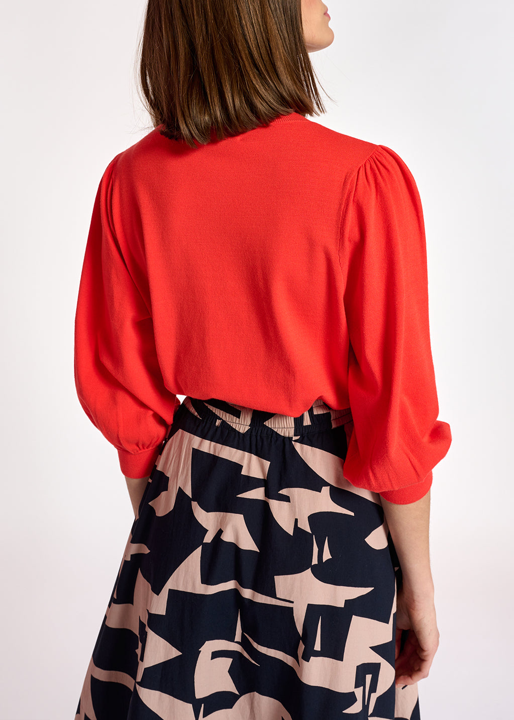 Red knit sweater with puffed shoulders RE—SSENTIEL | Essentiel second hand